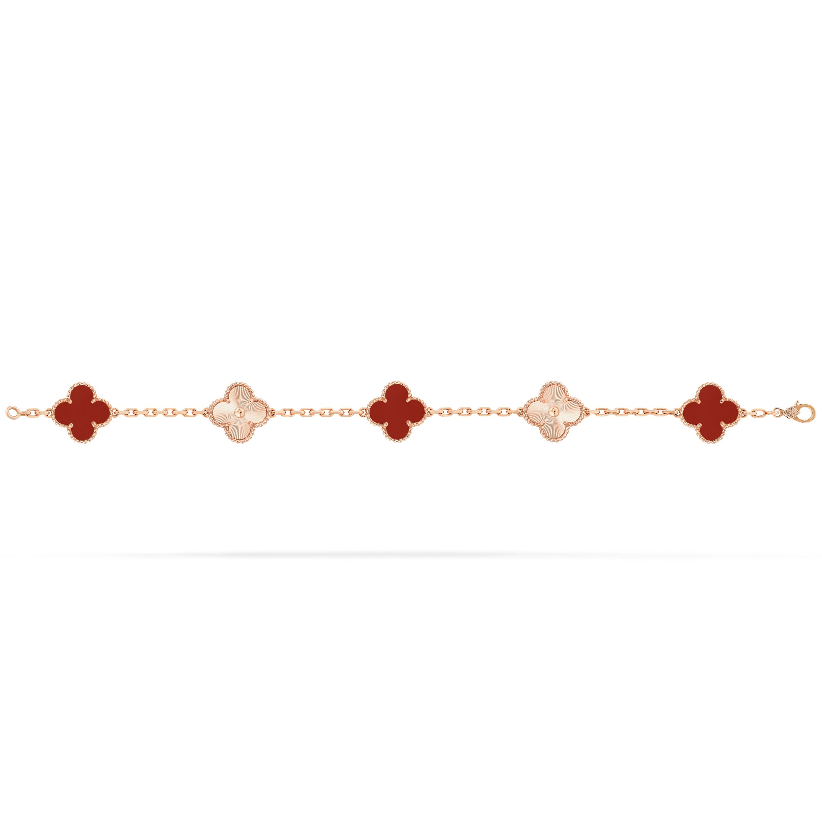 Lắc tay cỏ 4 lá Van Cleef Arpels Vintage Alhambra Carnelian 5 Motifs Bracelet VCARP7RP00 2