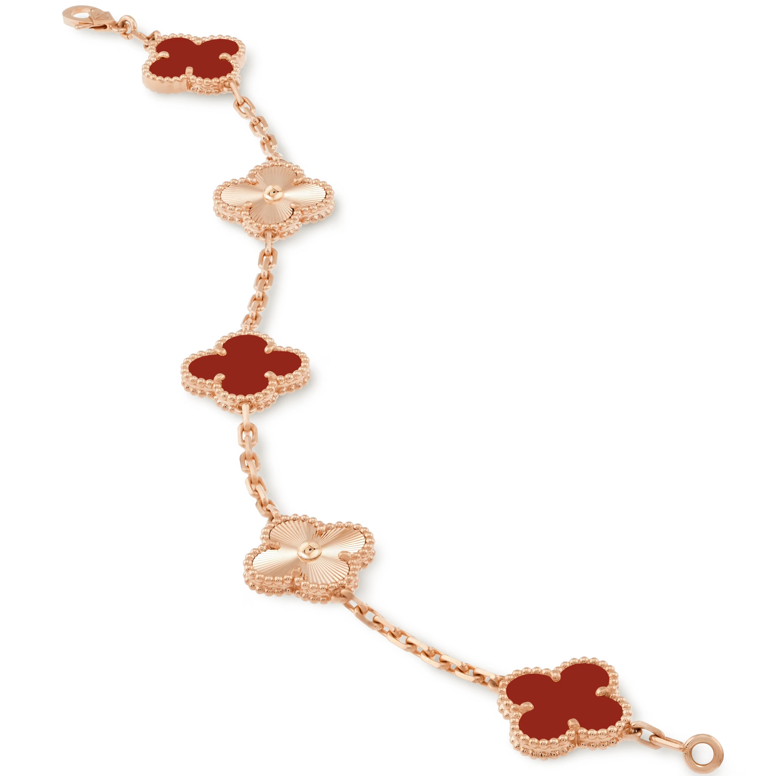 Lắc tay cỏ 4 lá Van Cleef Arpels Vintage Alhambra Carnelian 5 Motifs Bracelet VCARP7RP00 4
