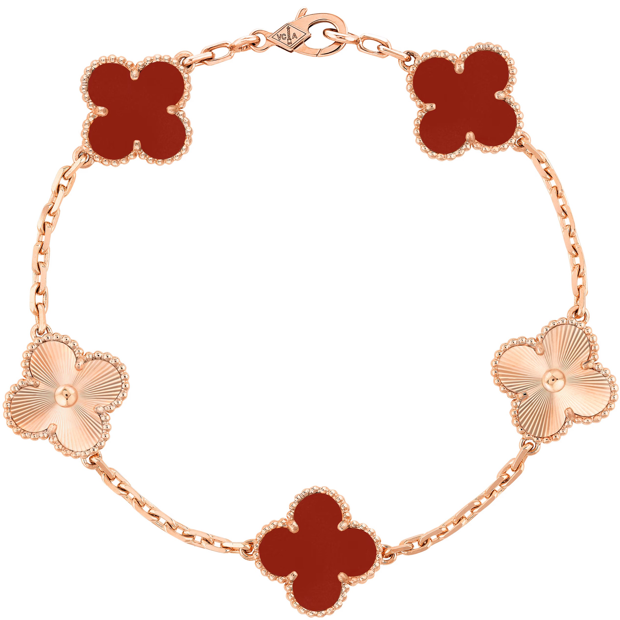 Lắc tay cỏ 4 lá Van Cleef Arpels Vintage Alhambra Carnelian 5 Motifs Bracelet VCARP7RP00 3