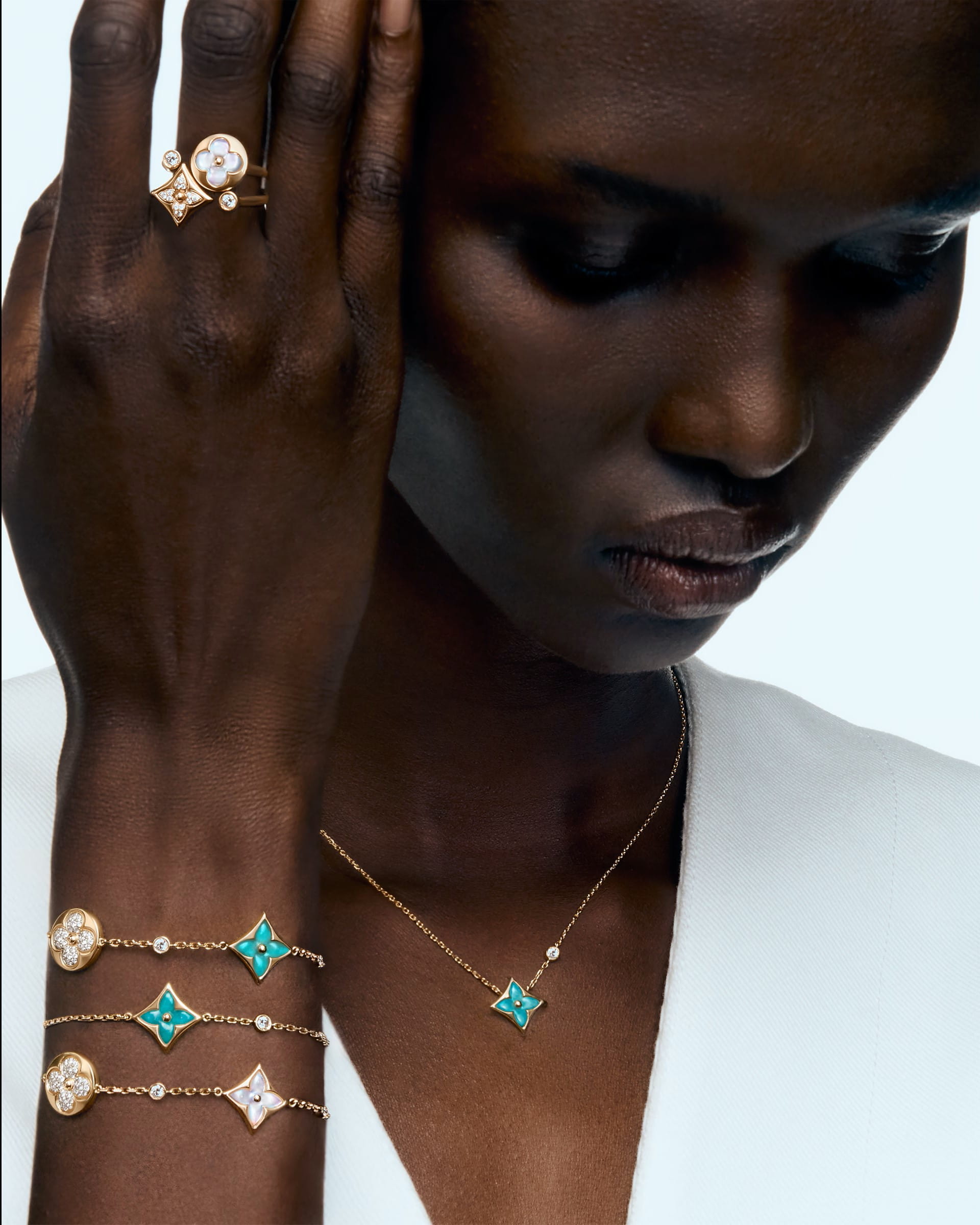 Lắc Tay Louis Vuitton Color Blossom BB Star and Sun Multi Motif Bracelet Yellow Gold Amazonite and Diamonds 3