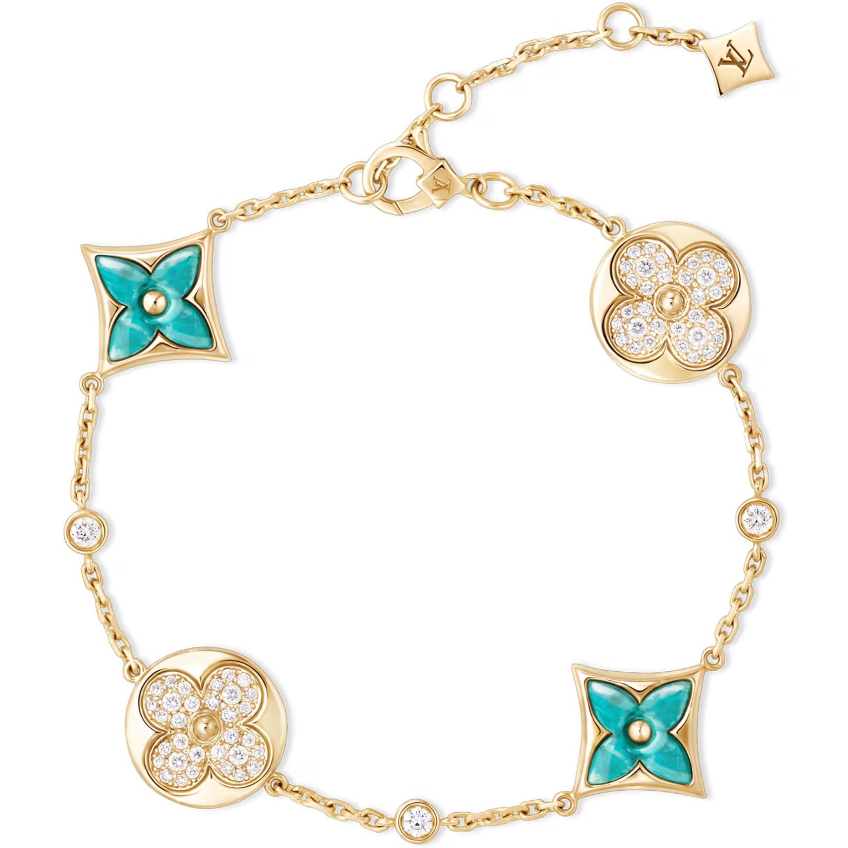 Lắc Tay Louis Vuitton Color Blossom BB Star and Sun Multi Motif Bracelet Yellow Gold Amazonite and Diamonds 13