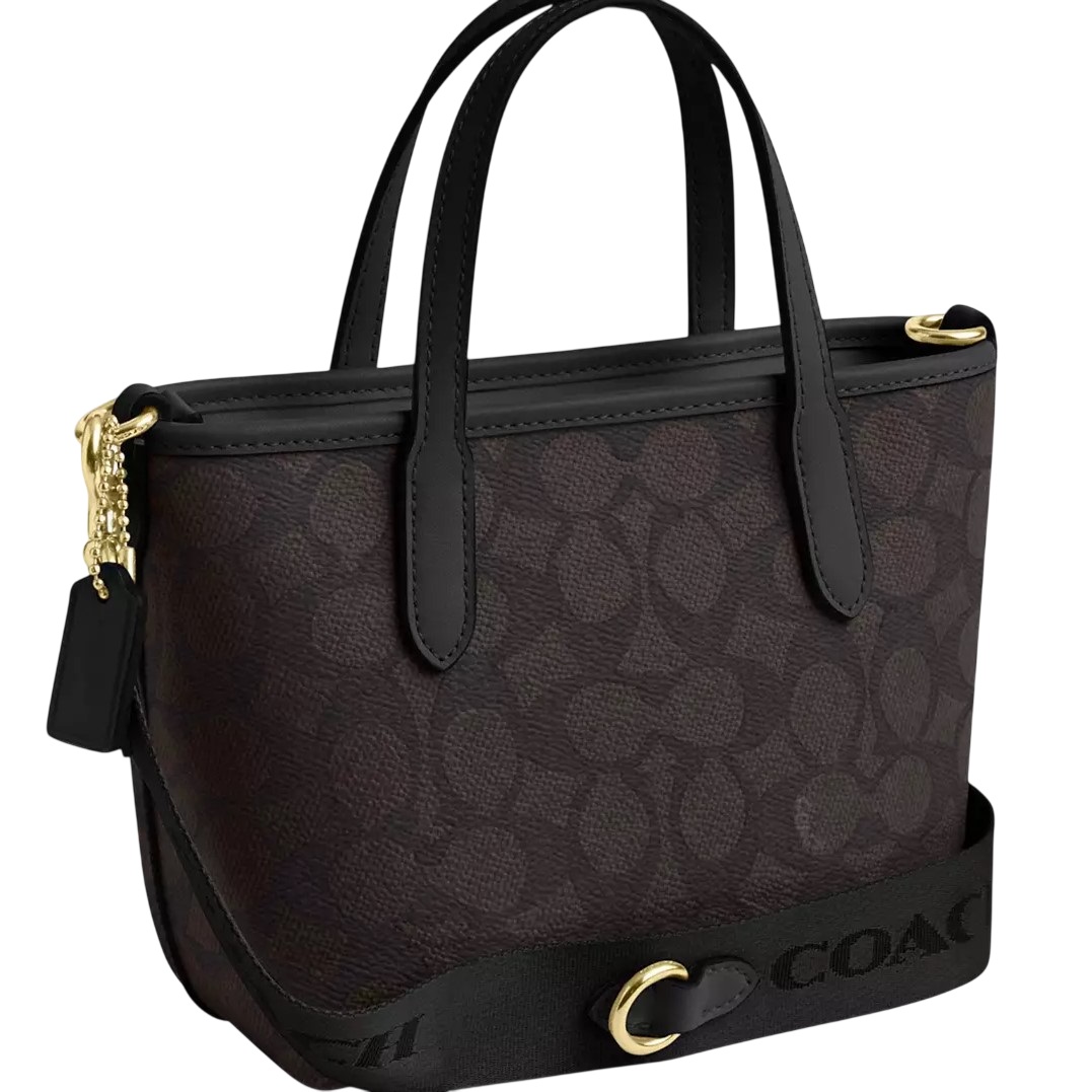 Túi xách đeo chéo Coach City Mini Tote Bag In Signature Canvas Walnut Black CW032 4
