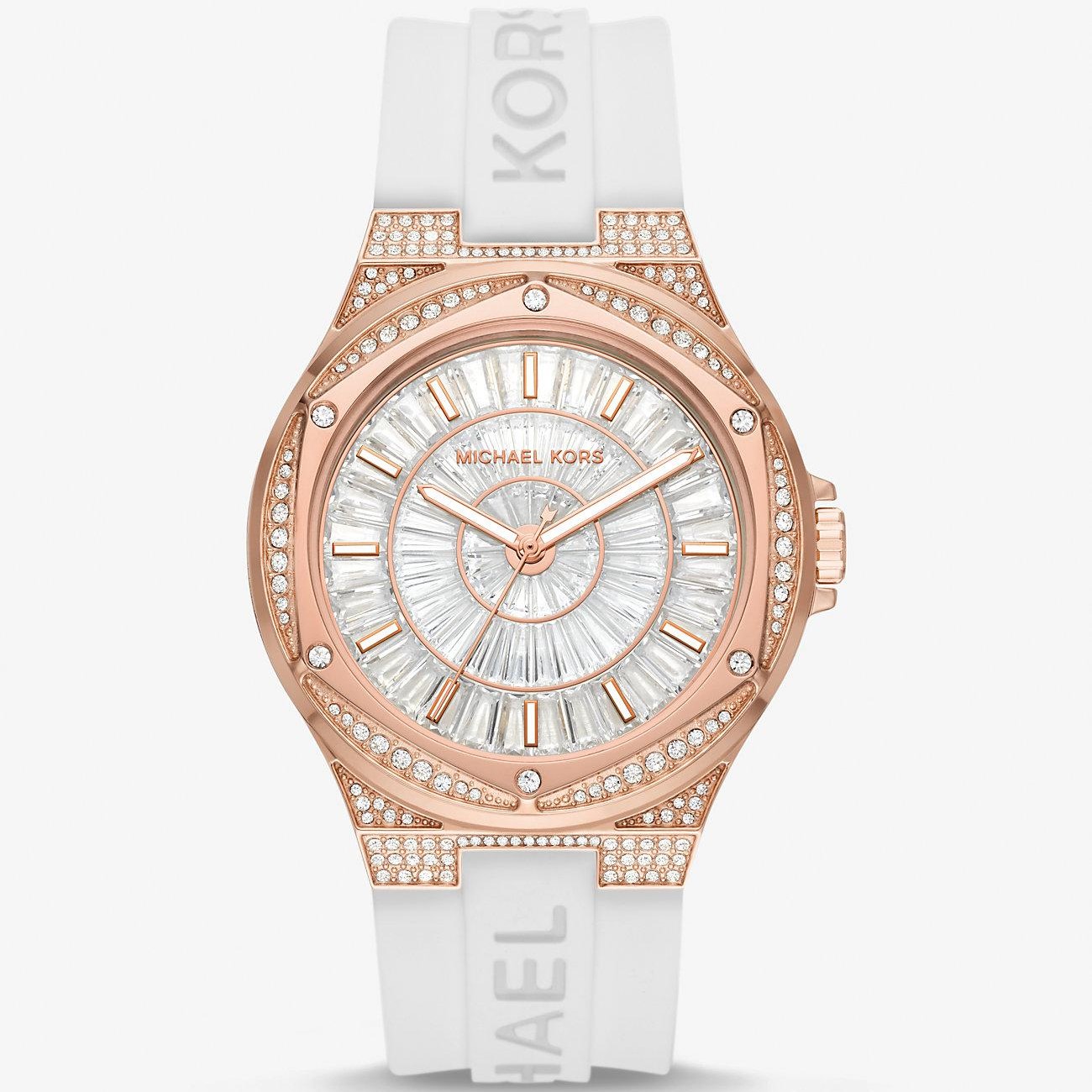 ĐỒNG HỒ ĐEO TAY NỮ MICHAEL KORS OVERSIZED LENNOX PAVÉ ROSE GOLD-TONE AND SILICONE WATCH MK7248 4