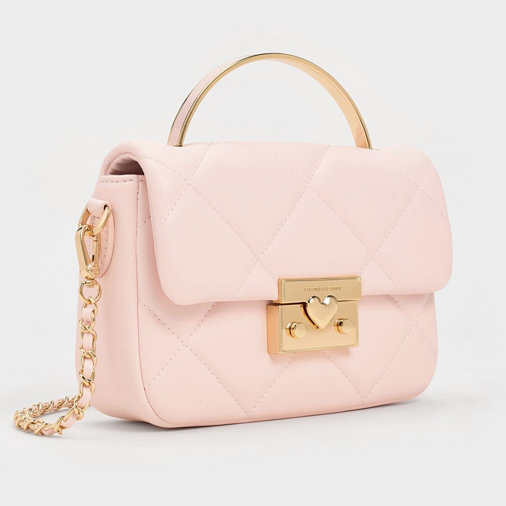 TÚI XÁCH NỮ CHARLES KEITH QUILTED BOXY TOP HANDLE BAG PINK CK17-50671661 3