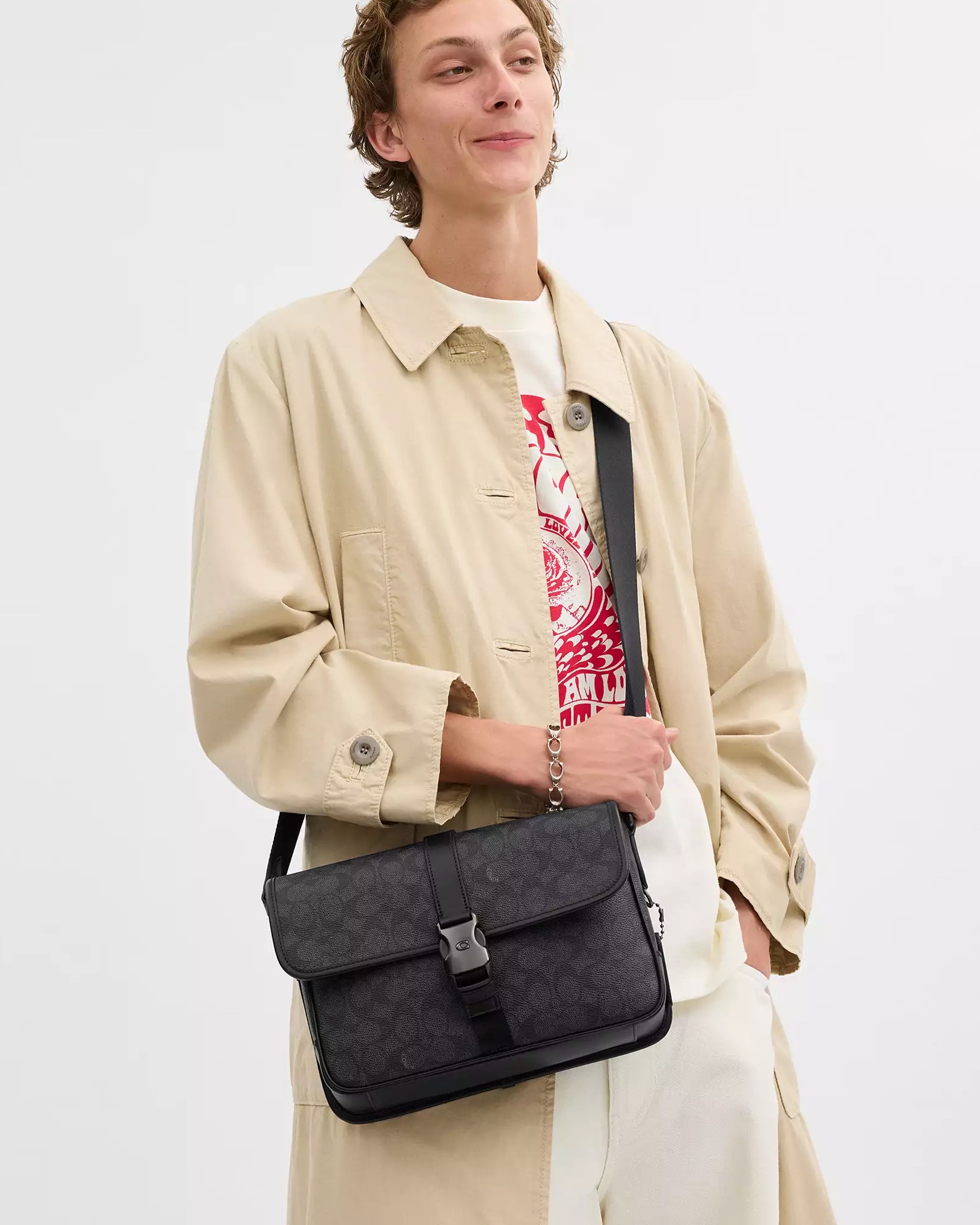 Túi đeo chéo Coach Nam League Messenger Bag In Signature Canvas Charcoal CU202 5