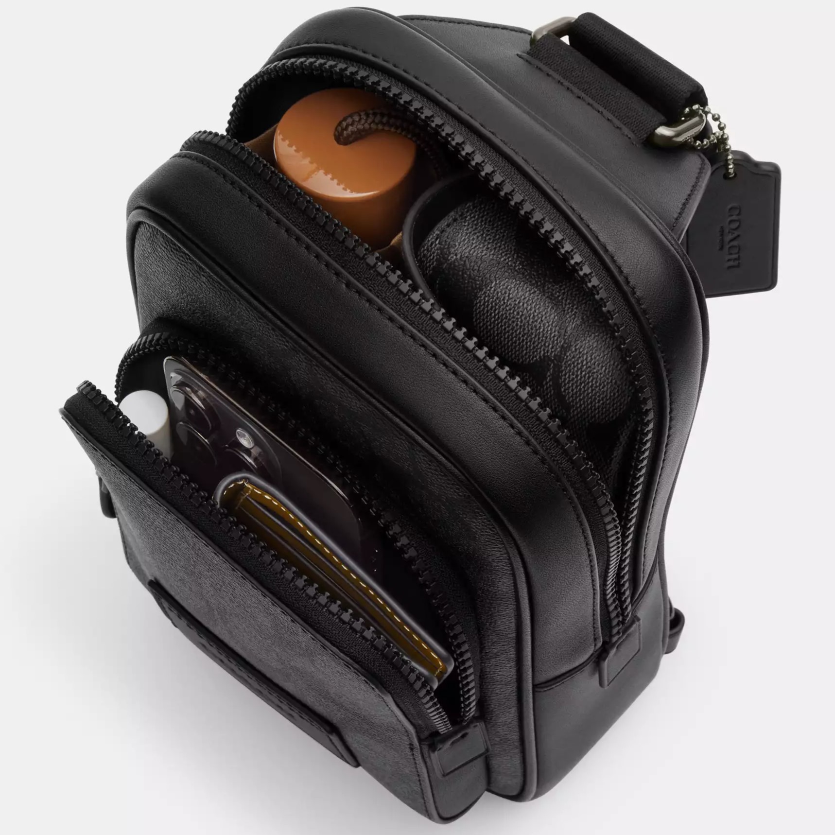 TÚI ĐEO CHÉO COACH NAM TRACK PACK 14 IN SIGNATURE CANVAS CHARCOAL BLACK CL412 1