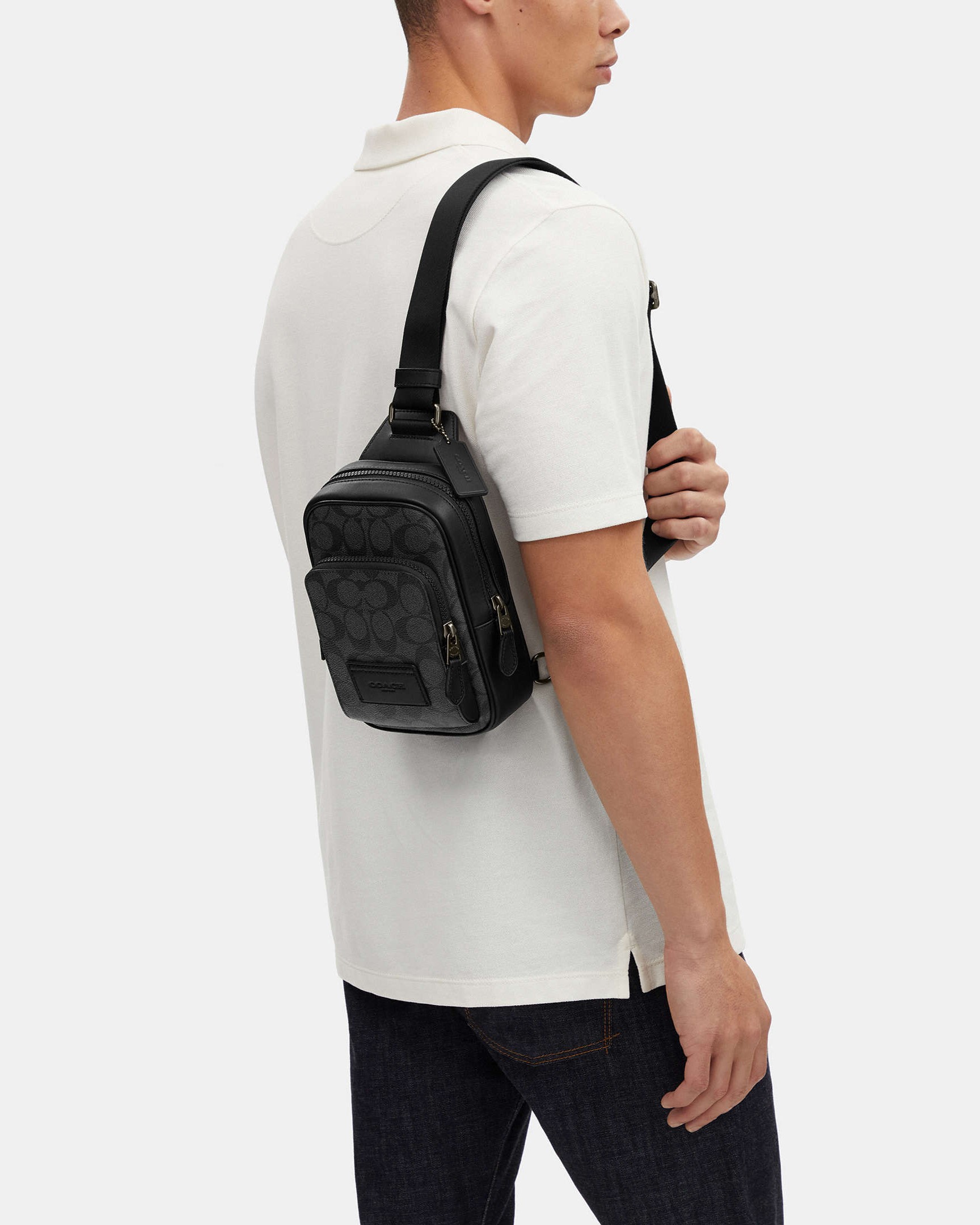 TÚI ĐEO CHÉO COACH NAM TRACK PACK 14 IN SIGNATURE CANVAS CHARCOAL BLACK CL412 6