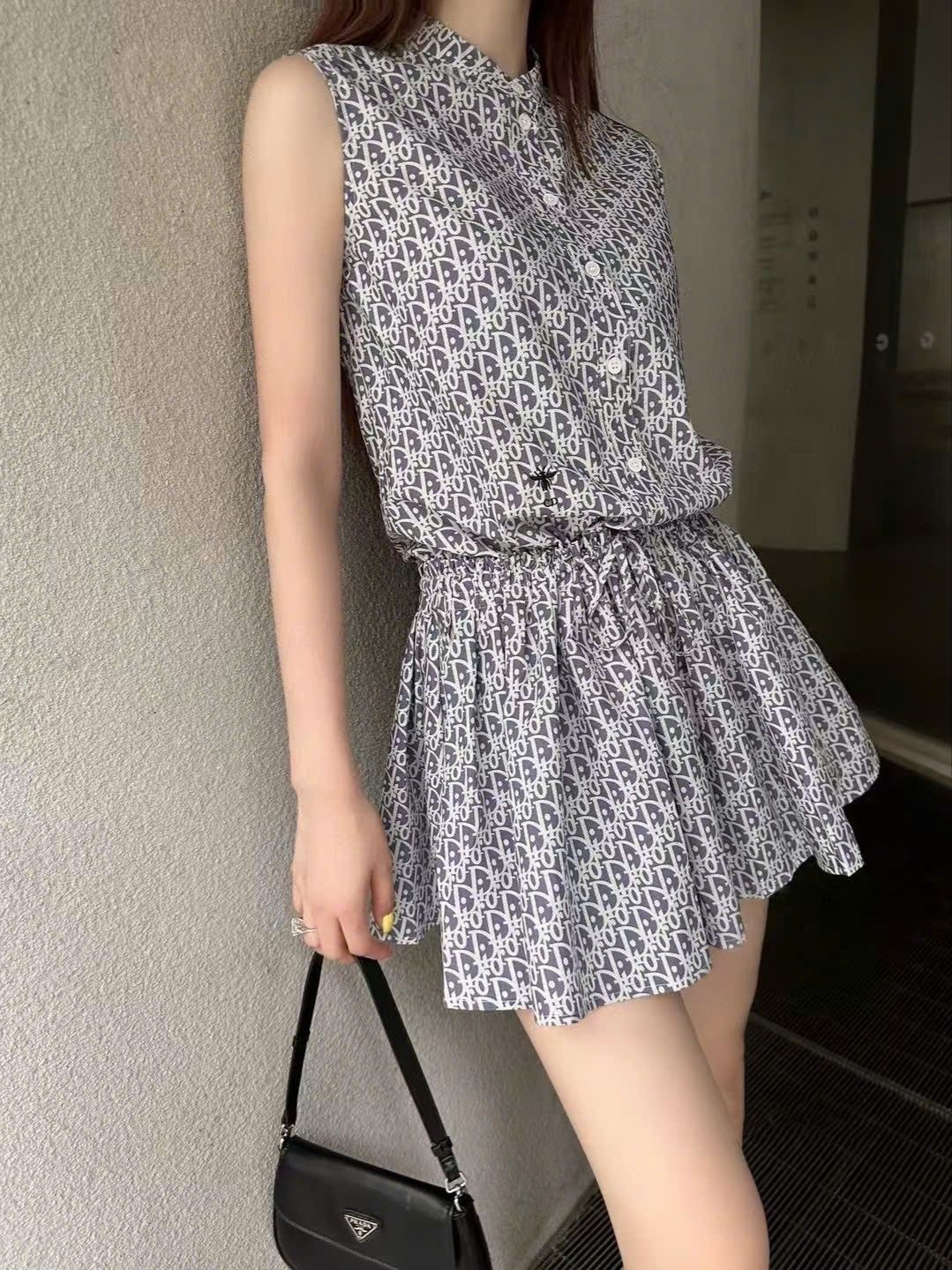 Đầm sát nách thời trang nữ Dior dây rút eo 1