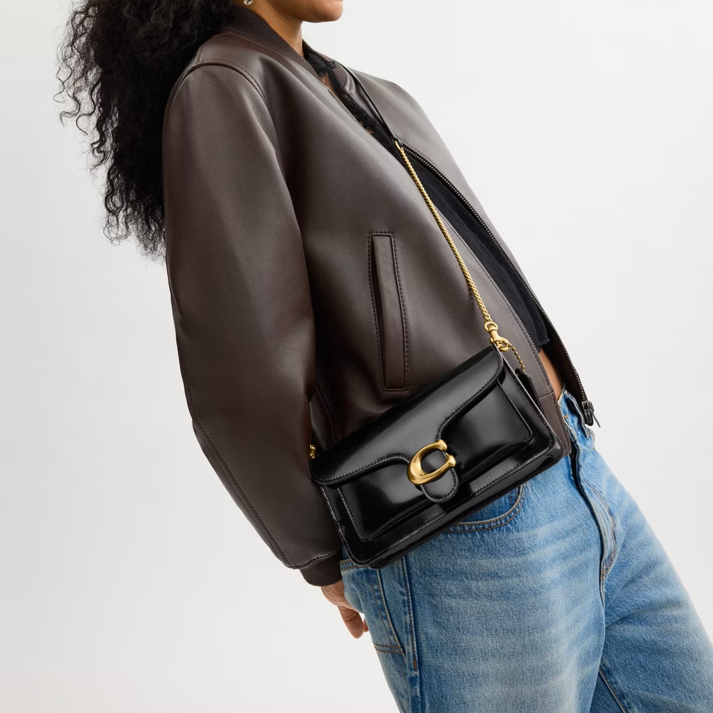 Túi đeo chéo Coach Tabby Chain Clutch Spazzolato Leather Black CW554 11