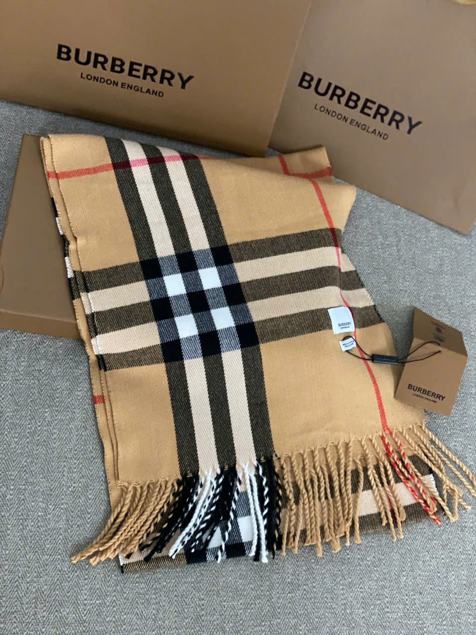 Khăn choàng Burberry Check Cashmere Scarf Arc Beige 4