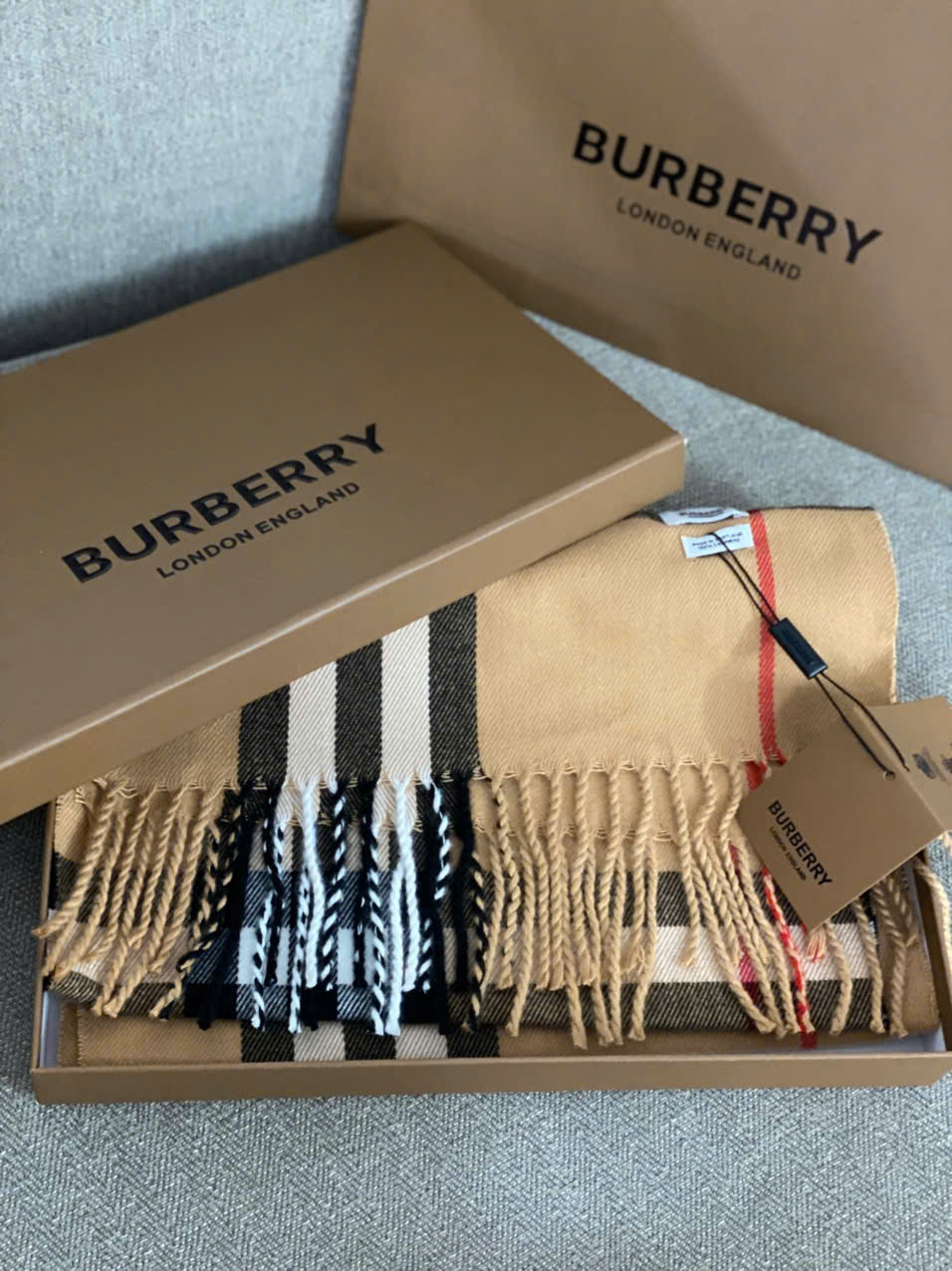 Khăn choàng Burberry Check Cashmere Scarf Arc Beige 6