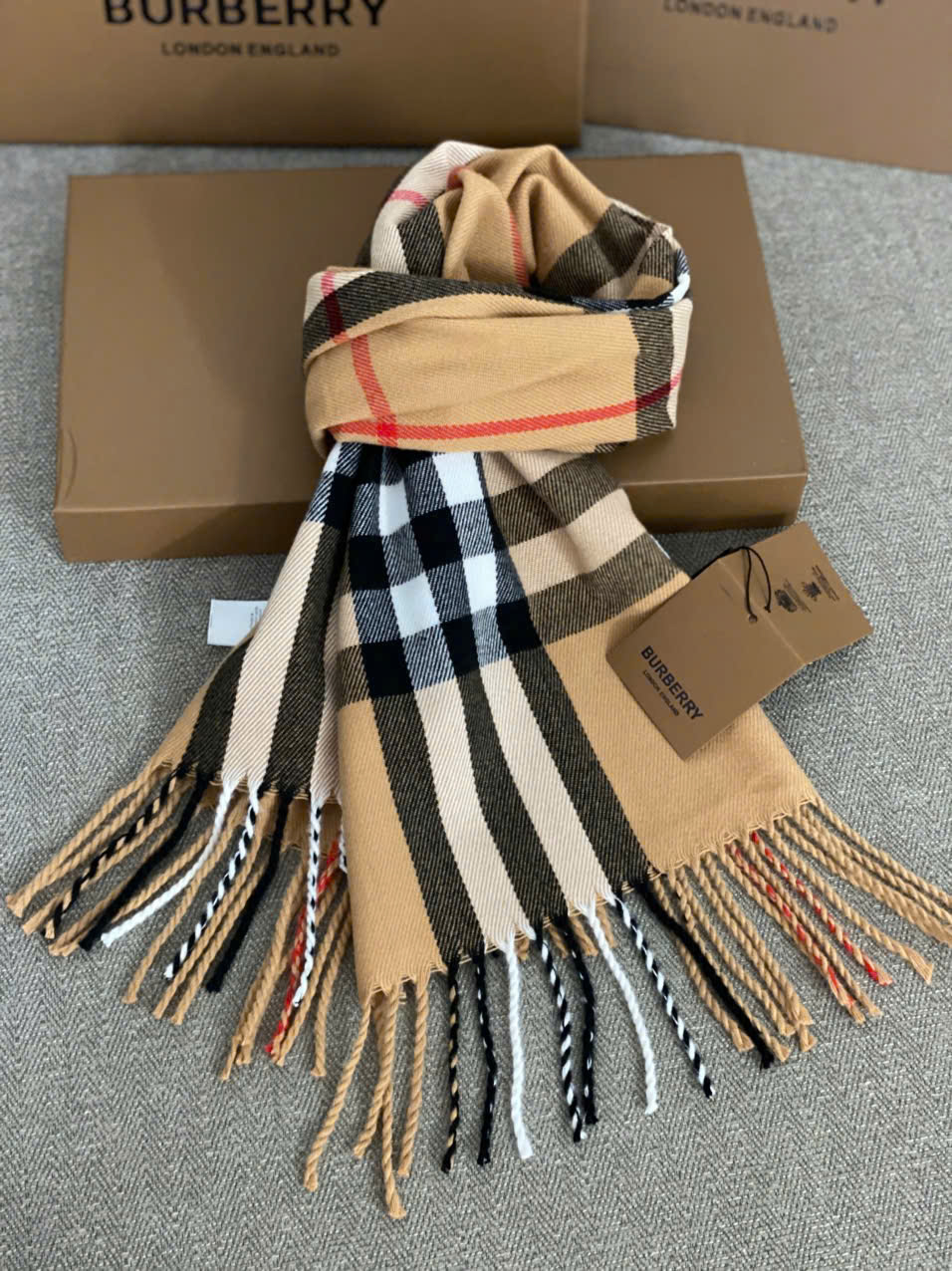 Khăn choàng Burberry Check Cashmere Scarf Arc Beige 12