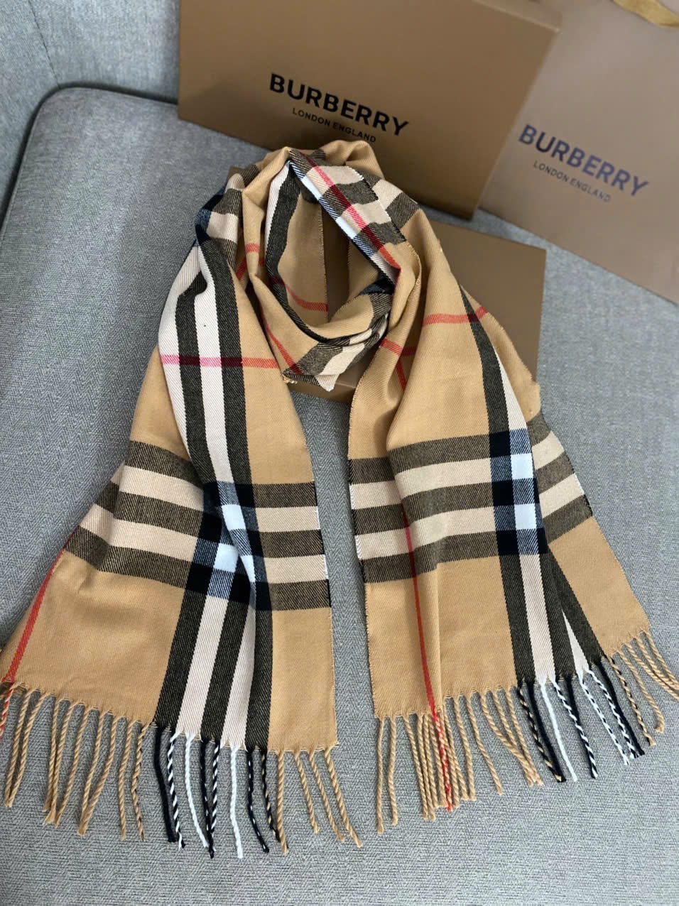 Khăn choàng Burberry Check Cashmere Scarf Arc Beige 14