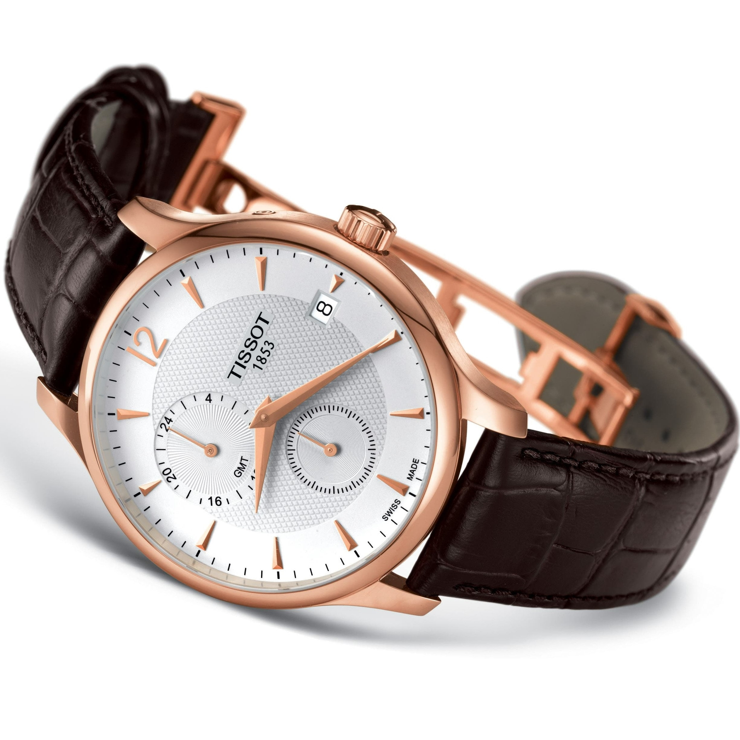 ĐỒNG HỒ DÂY DA NAM TISSOT TRADITION GMT ROSE GOLD LEATHER STRAP WATCH T063.639.36.037.00 9