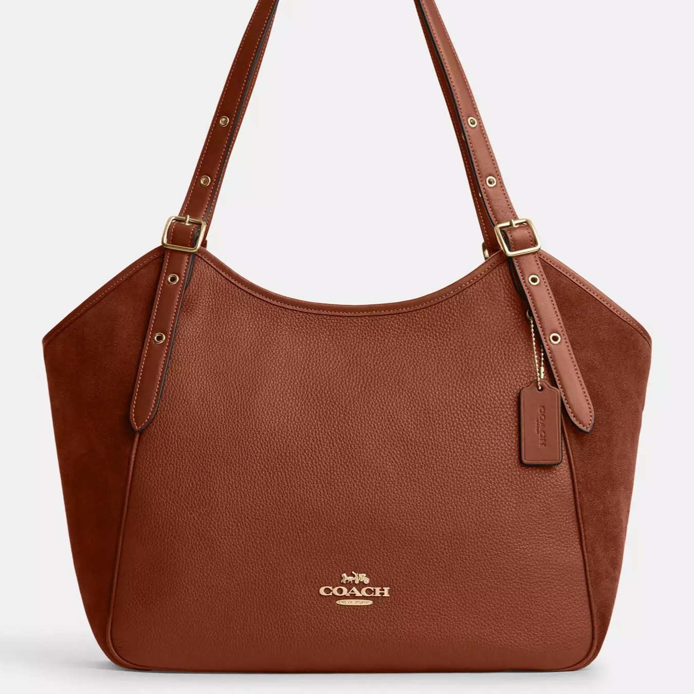 TÚI XÁCH NỮ COACH MEADOW SHOULDER BAG SUEDE AND REFINED PEBBLE LEATHER REDWOOD CM075 3