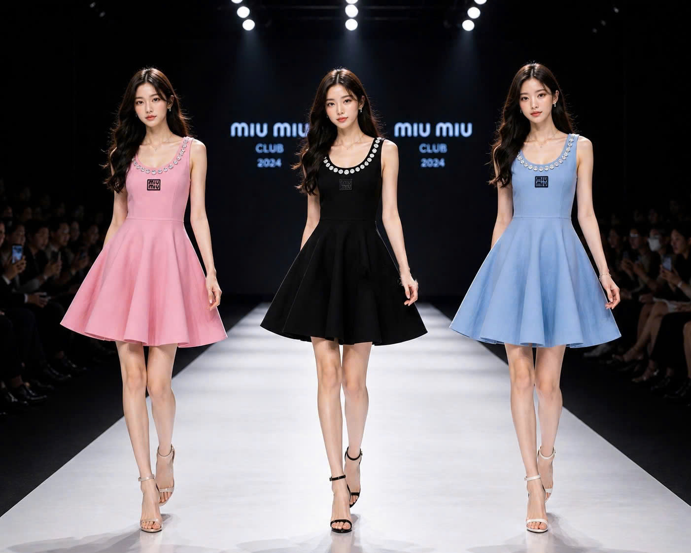 Áo đầm sát nách dáng xòe nhiếu màu đính đá Miu Miu 2
