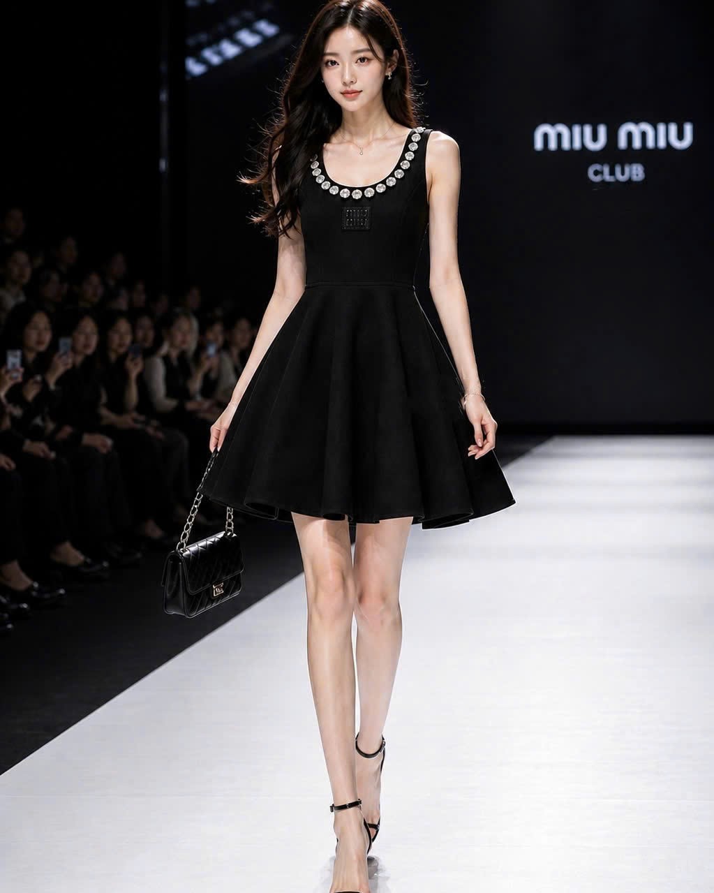 Áo đầm sát nách dáng xòe nhiếu màu đính đá Miu Miu 4