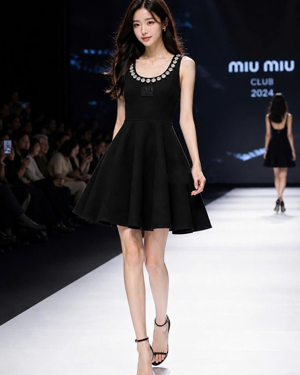 Áo đầm sát nách dáng xòe nhiếu màu đính đá Miu Miu 16