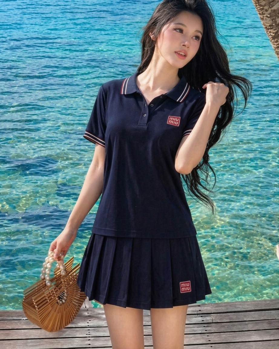 Combo áo váy thun xếp ly dáng xòe nhiều màu Miu Miu 2