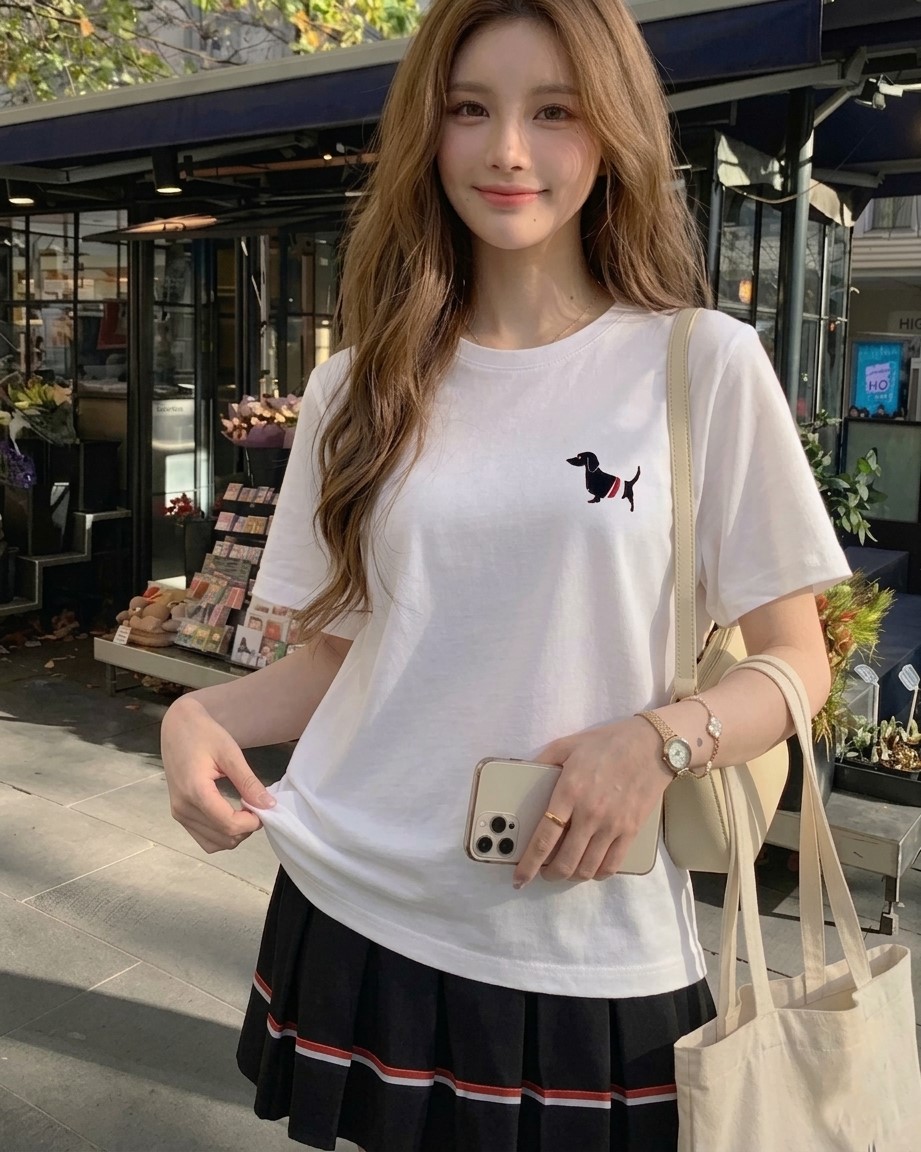 Áo thun nữ phom rộng nhiều màu Thom Browne họa tiết cún 3