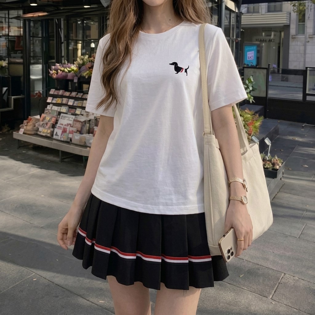 Áo thun nữ phom rộng nhiều màu Thom Browne họa tiết cún 9