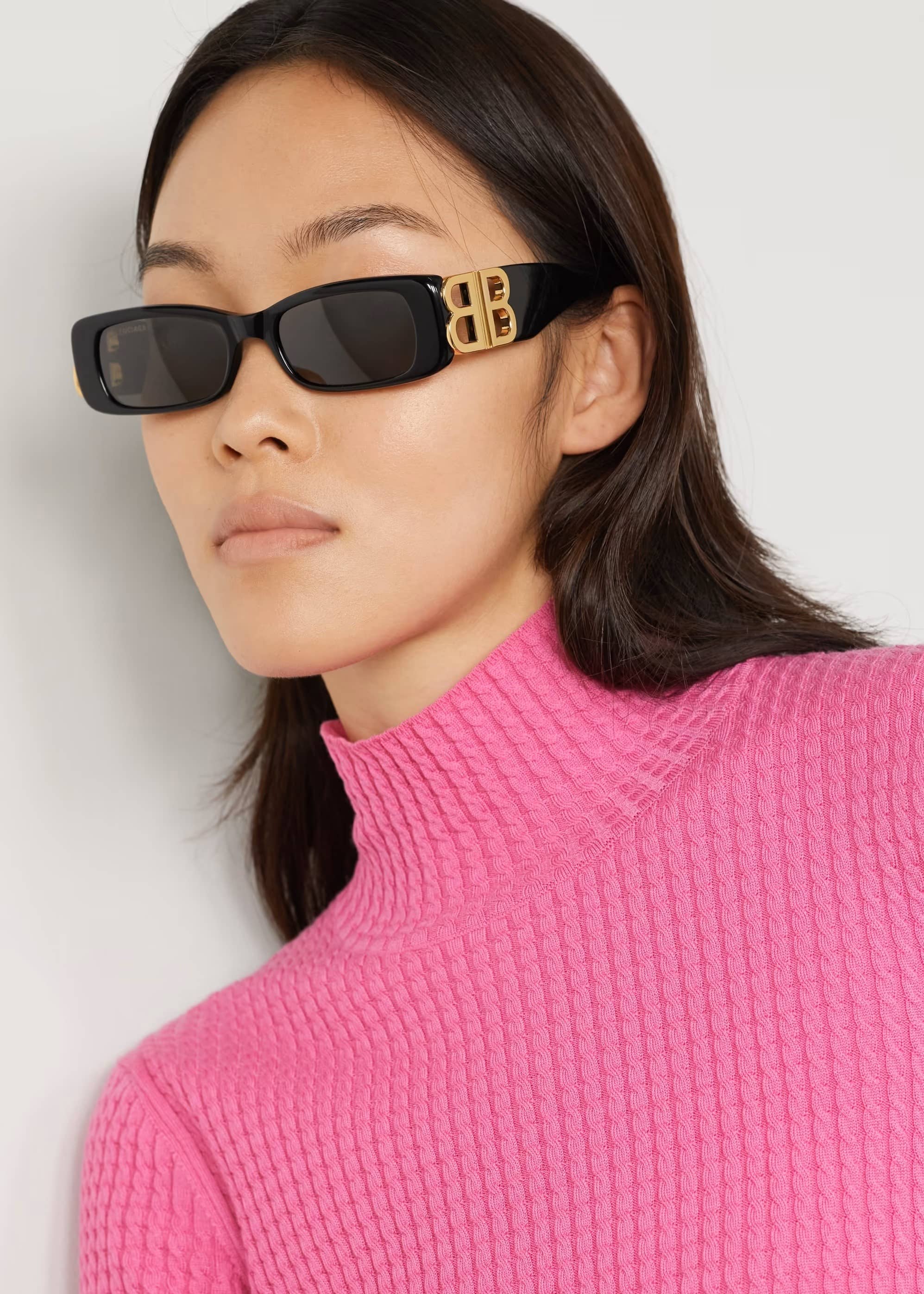 MẮT KÍNH UNISEX BALENCIAGA DYNASTY BB RECTANGLE SQUARE FRAME ACETATE AND GOLD TONE SUNGLASSES BB0096S 2