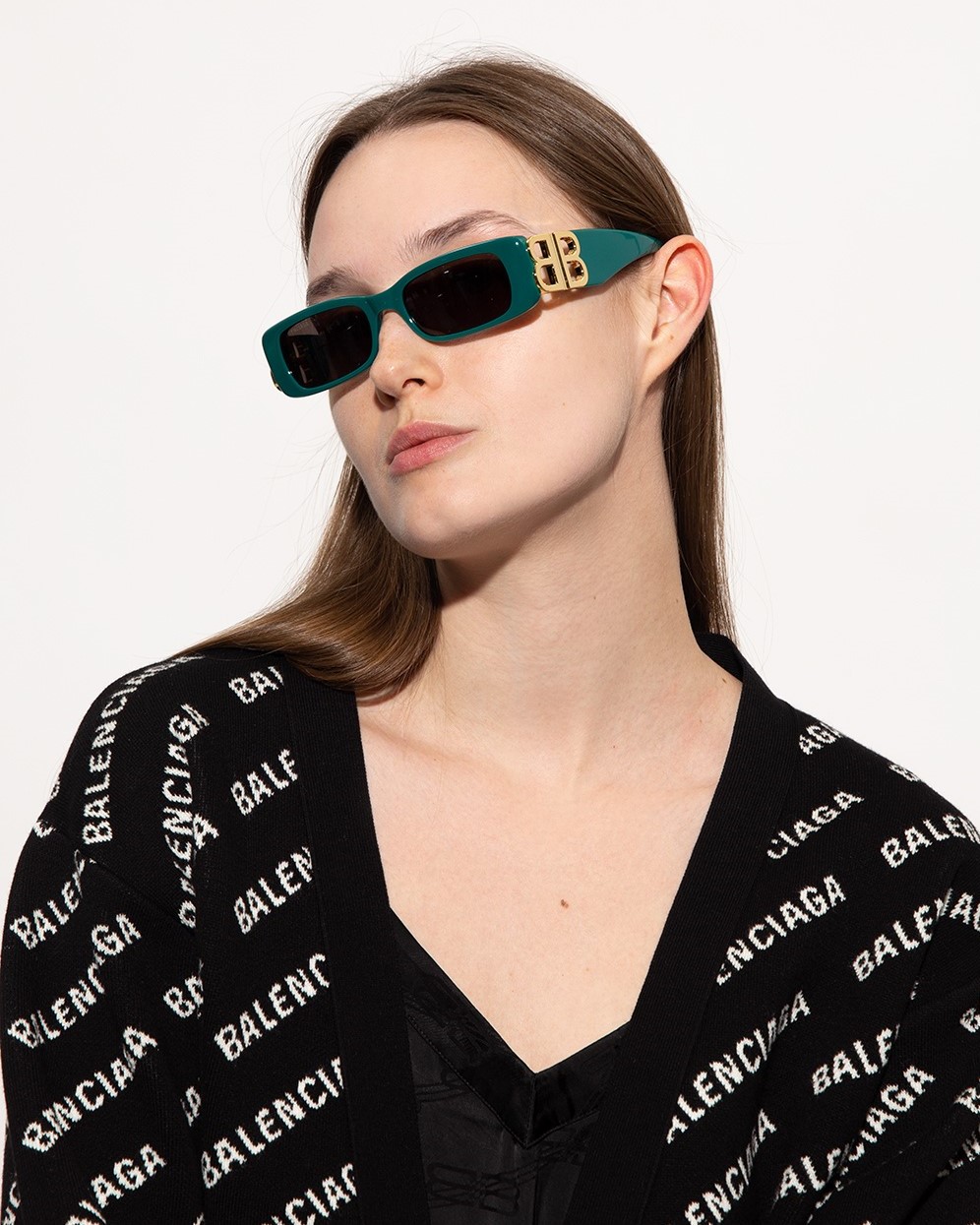 MẮT KÍNH UNISEX BALENCIAGA DYNASTY BB RECTANGLE SQUARE FRAME ACETATE AND GOLD TONE SUNGLASSES BB0096S 17