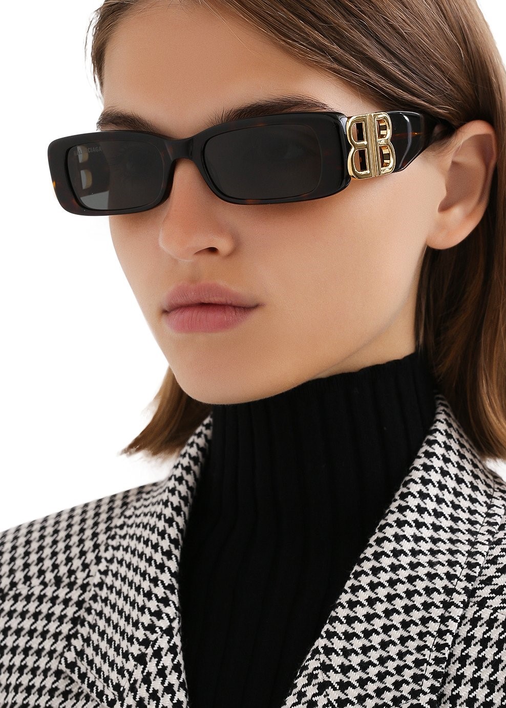 MẮT KÍNH UNISEX BALENCIAGA DYNASTY BB RECTANGLE SQUARE FRAME ACETATE AND GOLD TONE SUNGLASSES BB0096S 23