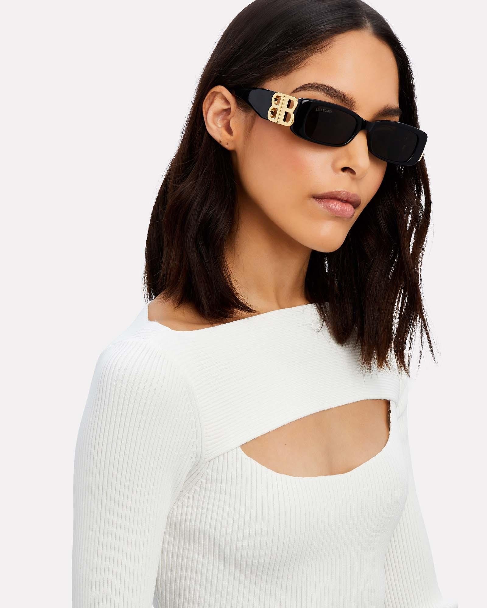 MẮT KÍNH UNISEX BALENCIAGA DYNASTY BB RECTANGLE SQUARE FRAME ACETATE AND GOLD TONE SUNGLASSES BB0096S 33