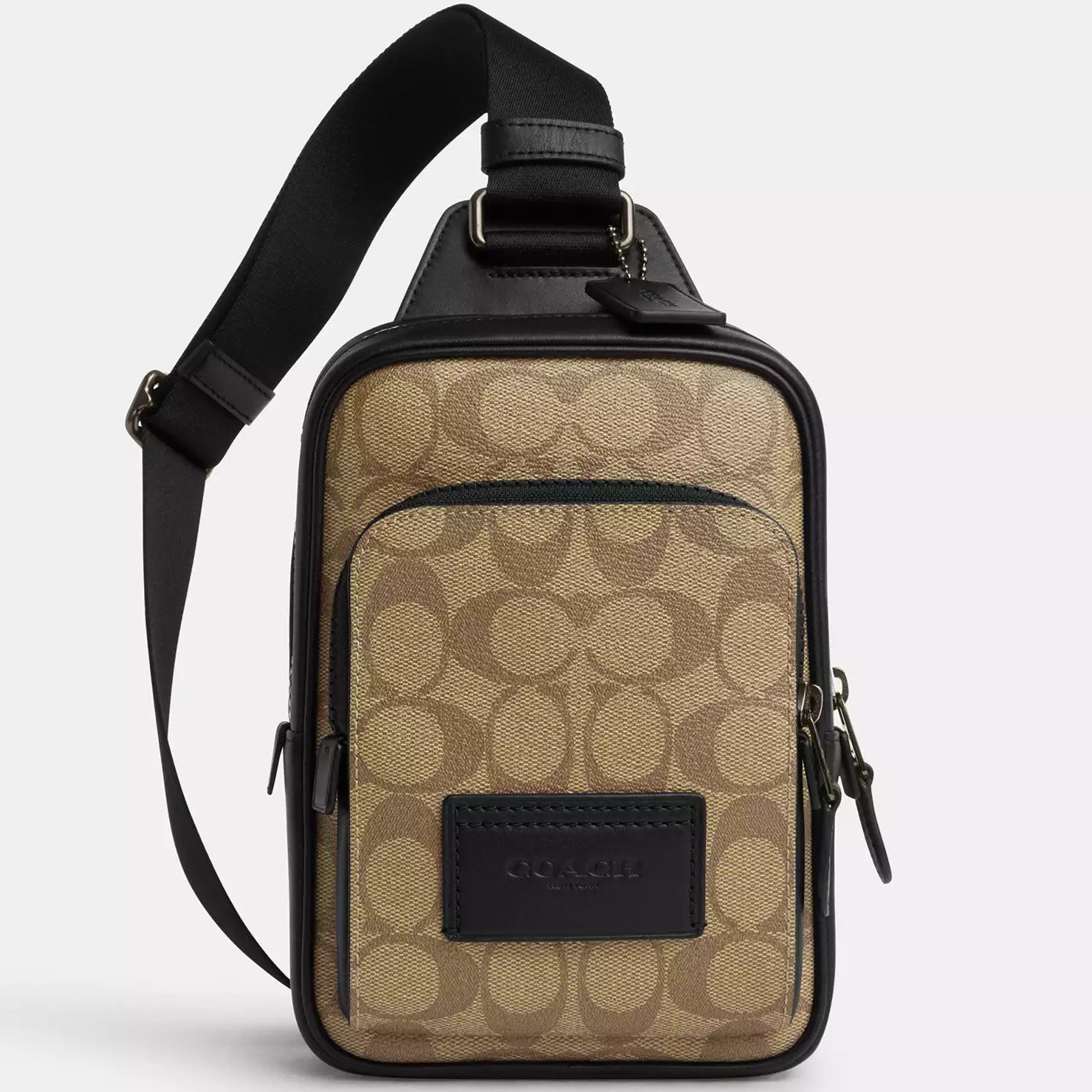 TÚI BAO TỬ NAM COACH TRACK PACK 14 IN SIGNATURE CANVAS KHAKI BLACK CL412 4