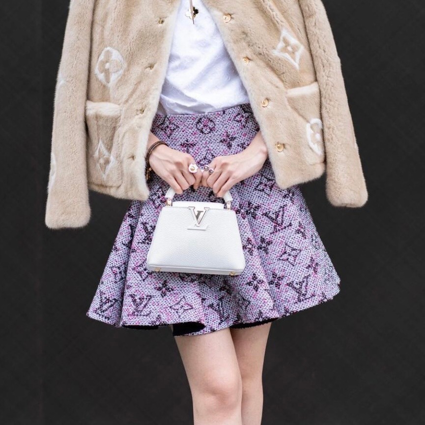 Váy xòe nữ LV Louis Vuitton Monogram Tweed Pleated Circle Skirt 1AFUUC 3