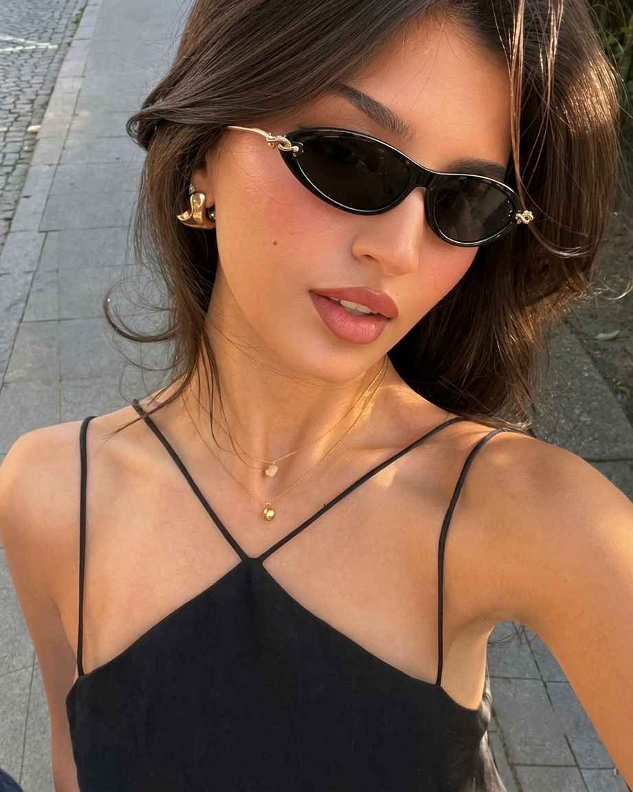 Mắt kính Bottega Veneta Retro Narrow Cat Eye Sunglasses BV1390S 001 2