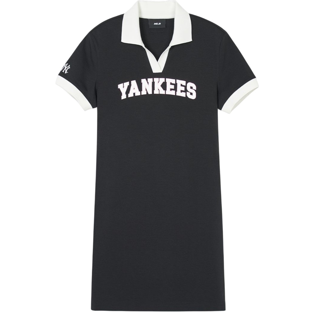Áo đầm MLB cổ bẻ tay ngắn Varsity Lettering Pique Dress NY New York Yankees Black 3FOPV0143-50BKS 6