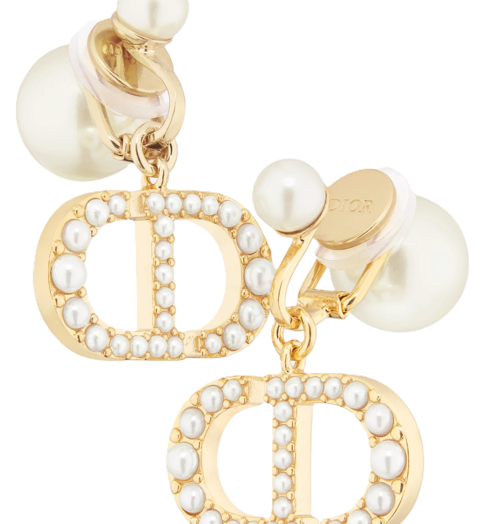 Bông tai Dior Tribales Clip-On Earrings Gold-Finish Metal and White Resin Pearls 6