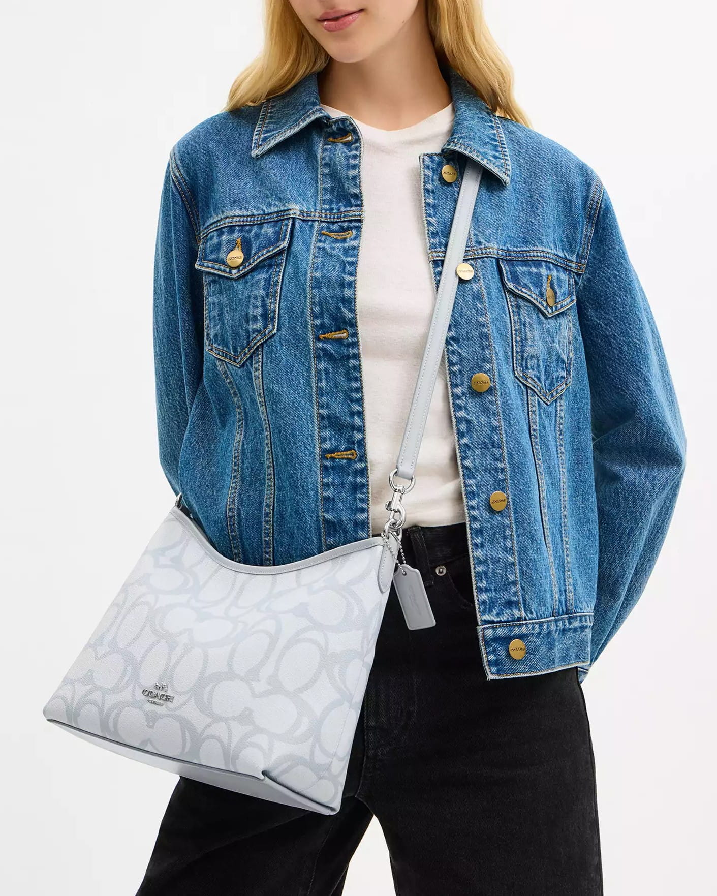 Túi đeo chéo Coach Laurel Shoulder Bag In Sketch Signature Canvas Ice Blue CBH87 6