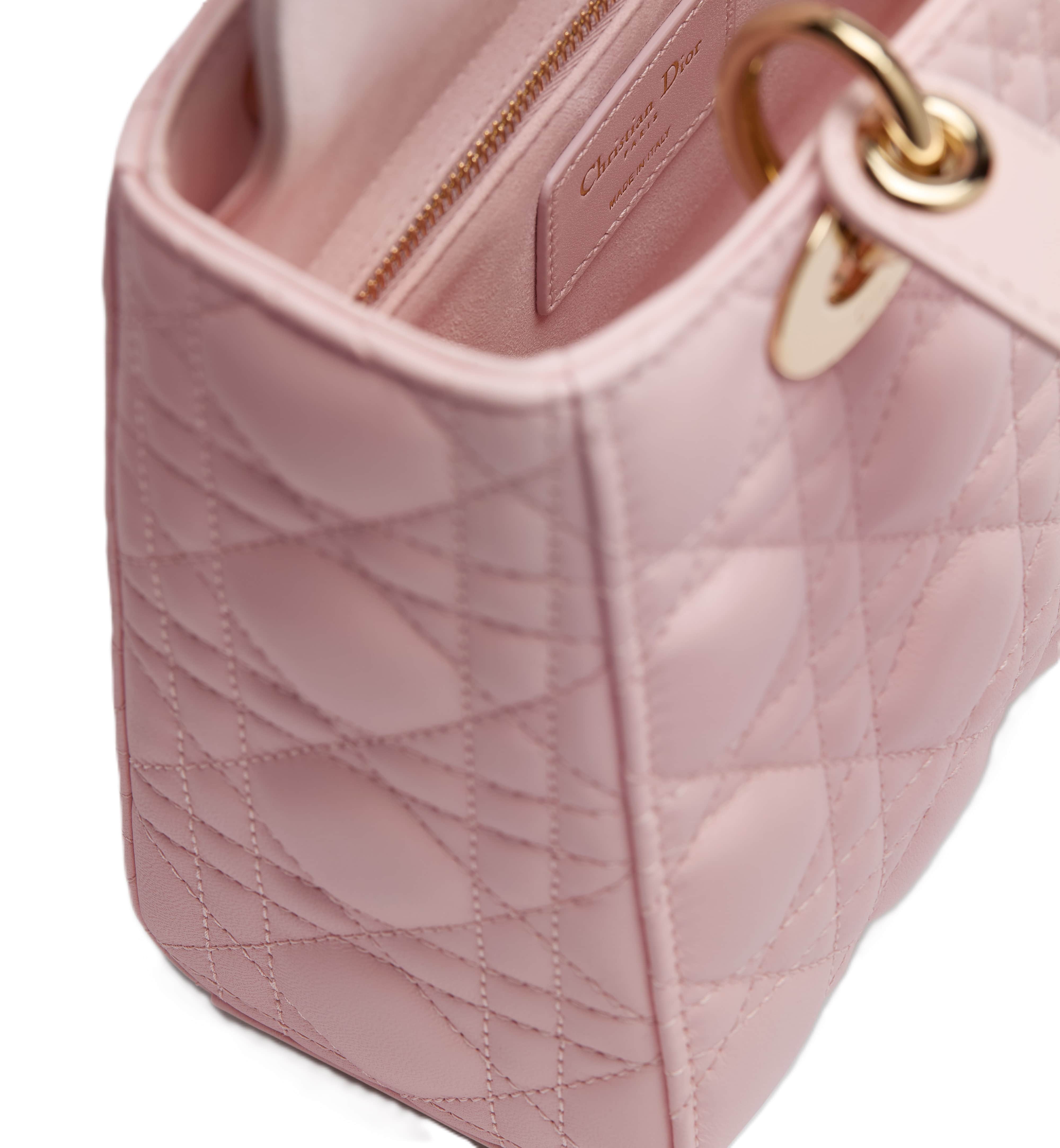 Túi xách hồng Small Lady Dior Bag with Strap Rose Soupir Cannage Lambskin 3