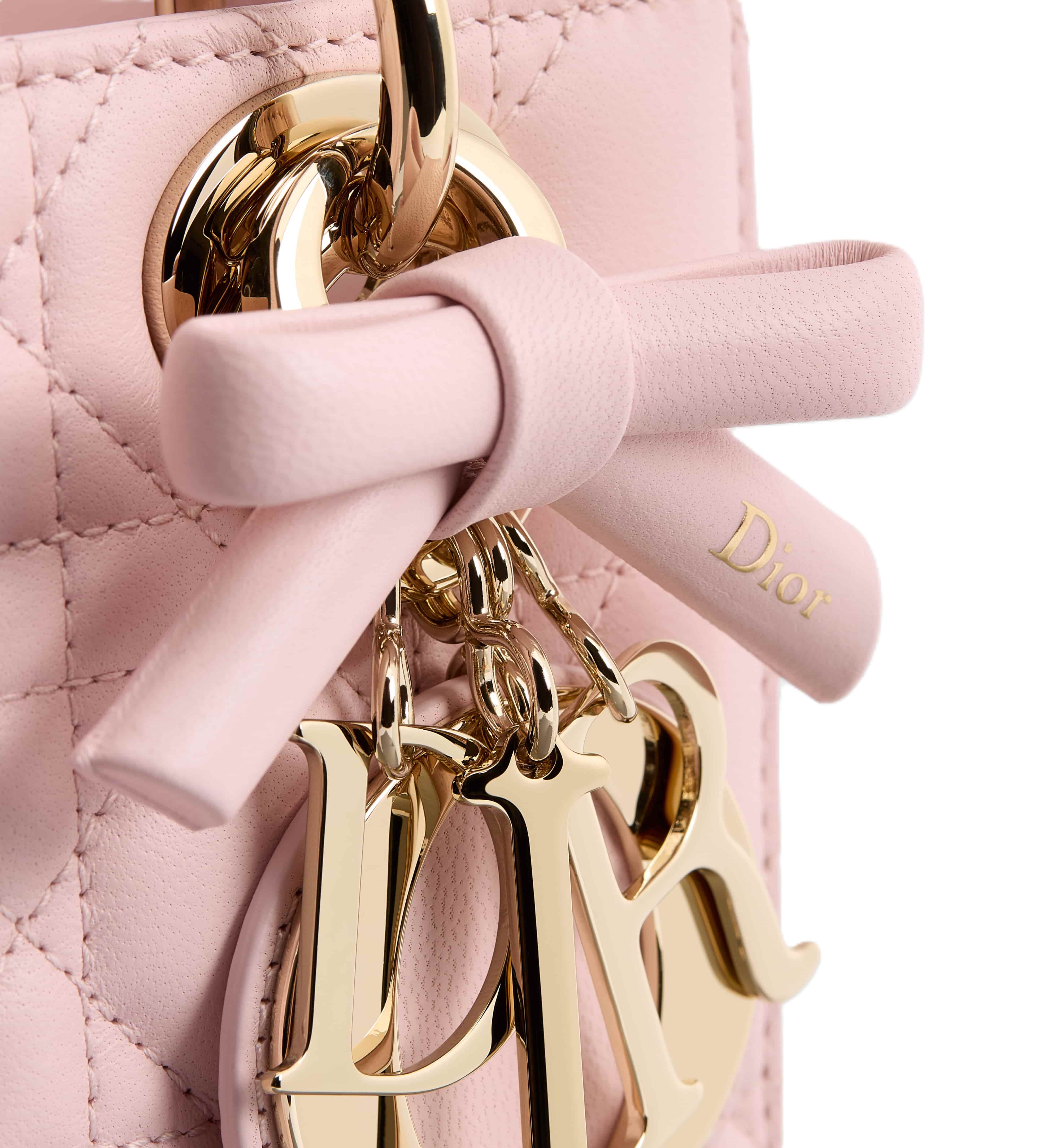 Túi xách hồng Small Lady Dior Bag with Strap Rose Soupir Cannage Lambskin 2