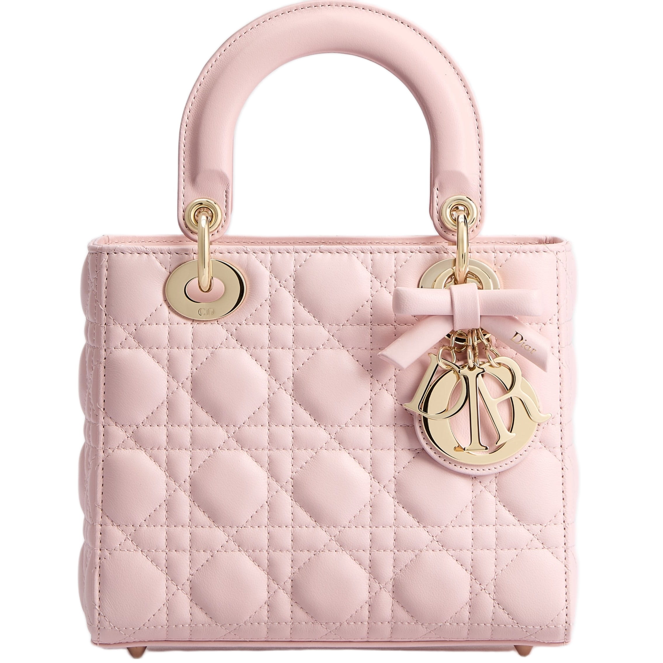 Túi xách hồng Small Lady Dior Bag with Strap Rose Soupir Cannage Lambskin 5