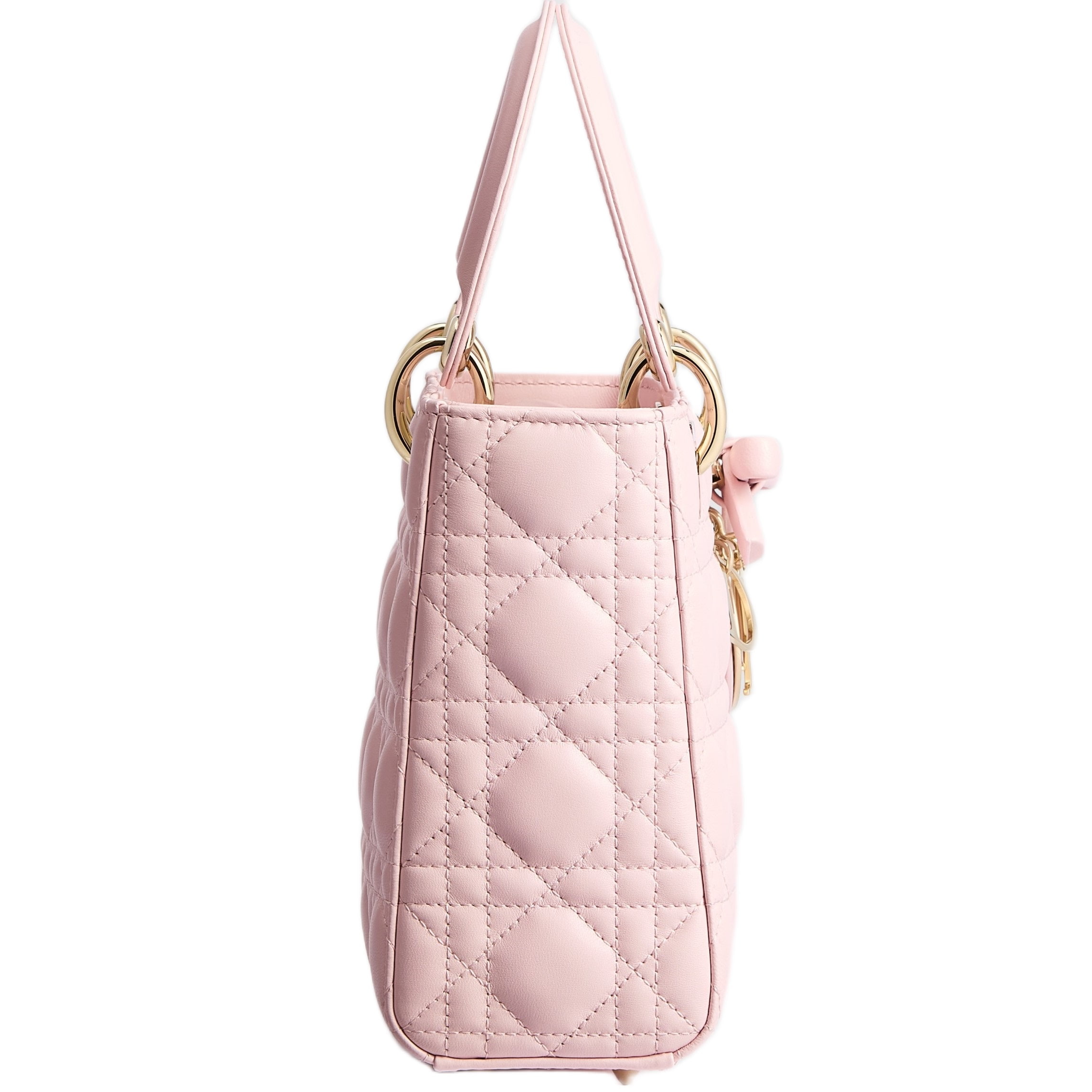 Túi xách hồng Small Lady Dior Bag with Strap Rose Soupir Cannage Lambskin 6