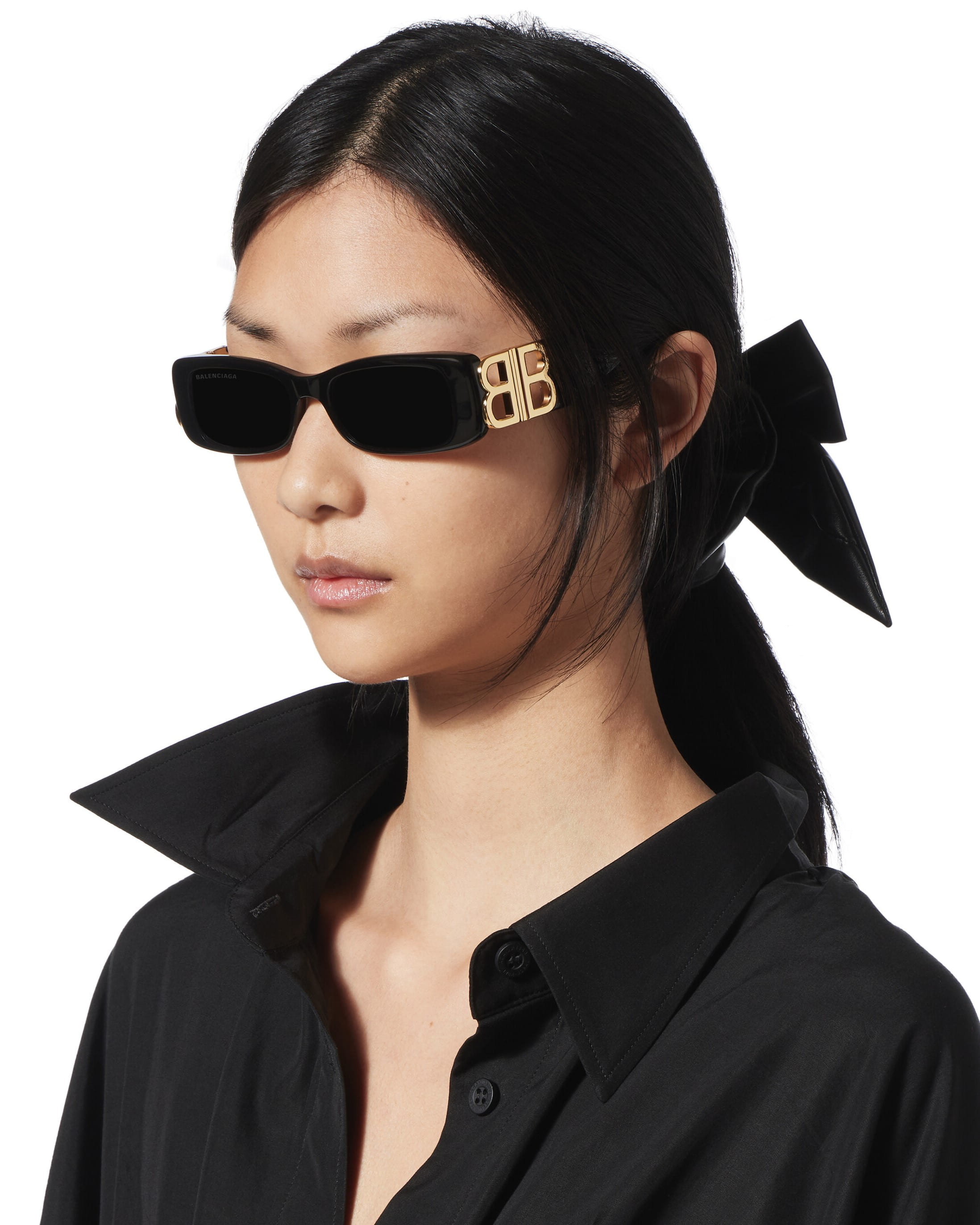 Kính mát đen Balenciaga Dynasty Rectangle Sunglasses In Black Acetate With Black Lenses BB0096S 2