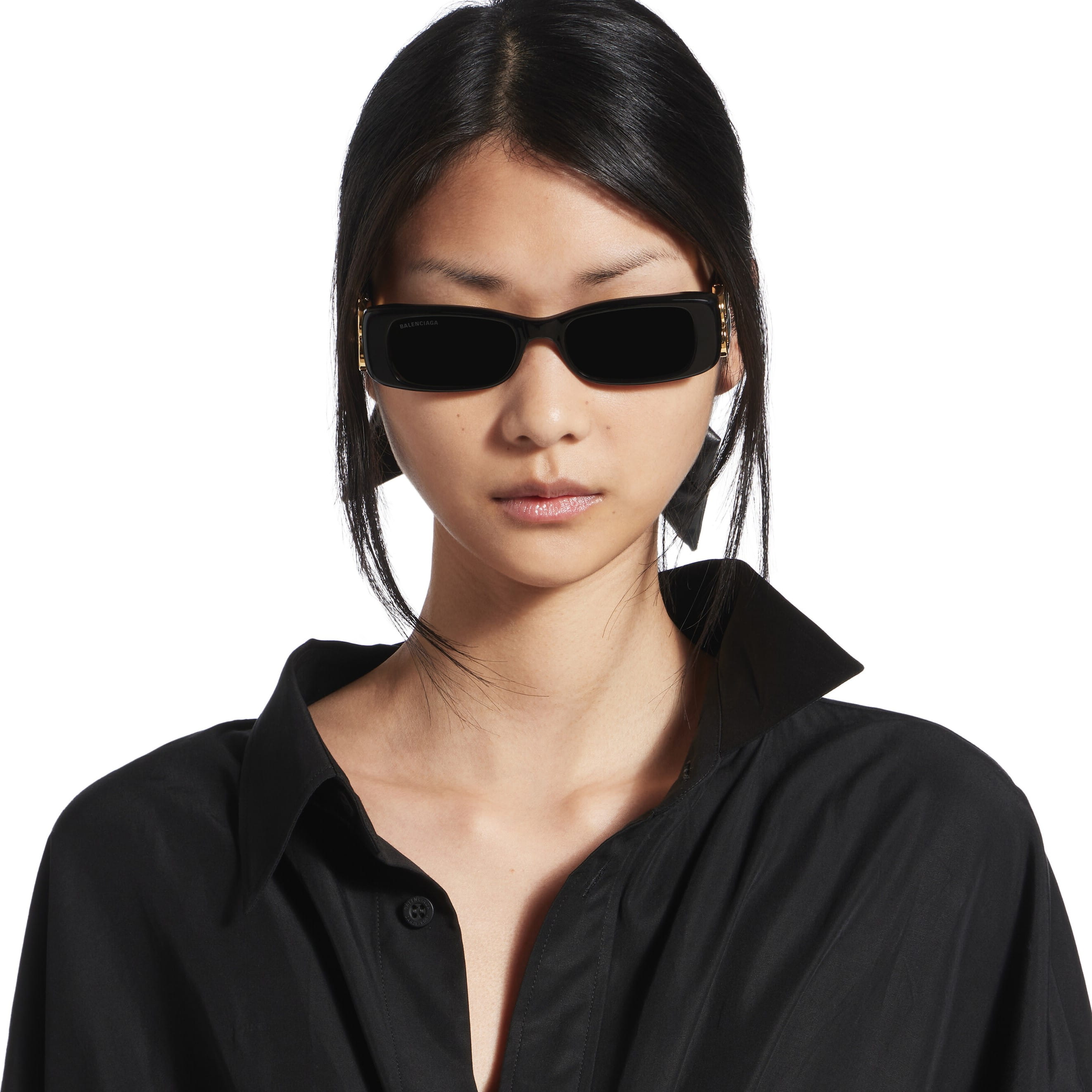 Kính mát đen Balenciaga Dynasty Rectangle Sunglasses In Black Acetate With Black Lenses BB0096S 1