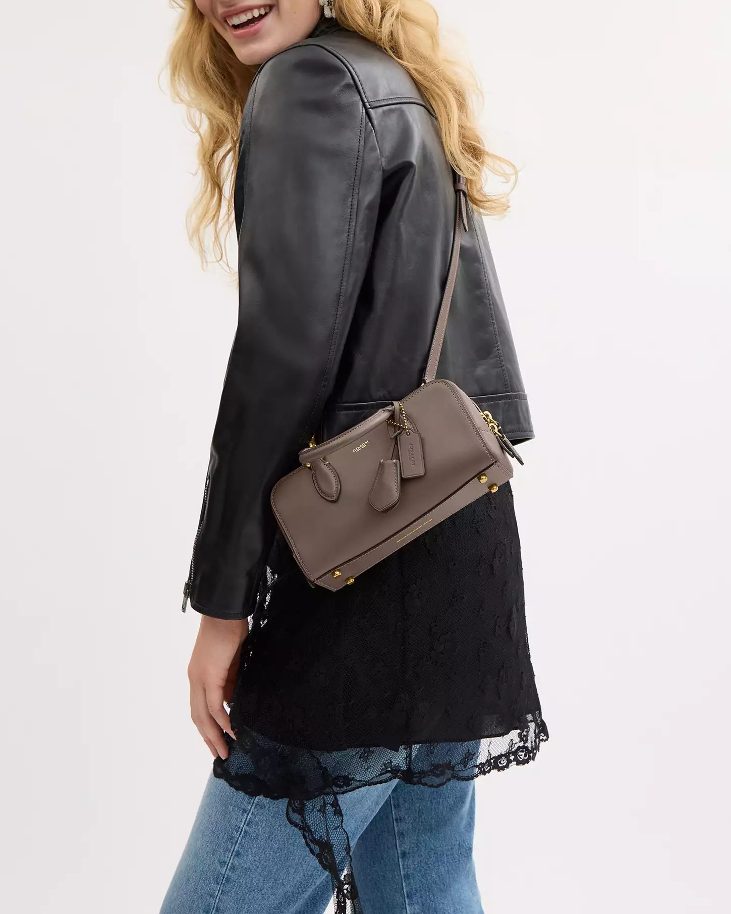 Túi đeo chéo Coach nữ Bowery Satchel 22 Dark Stone CY917 7