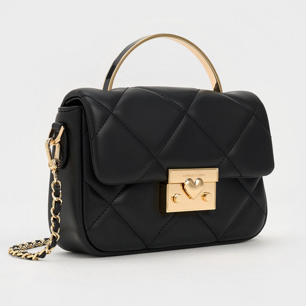 TÚI ĐEO CHÉO NỮ CHARLES KEITH QUILTED BOXY TOP HANDLE BAG BLACK CK17-50671661 2