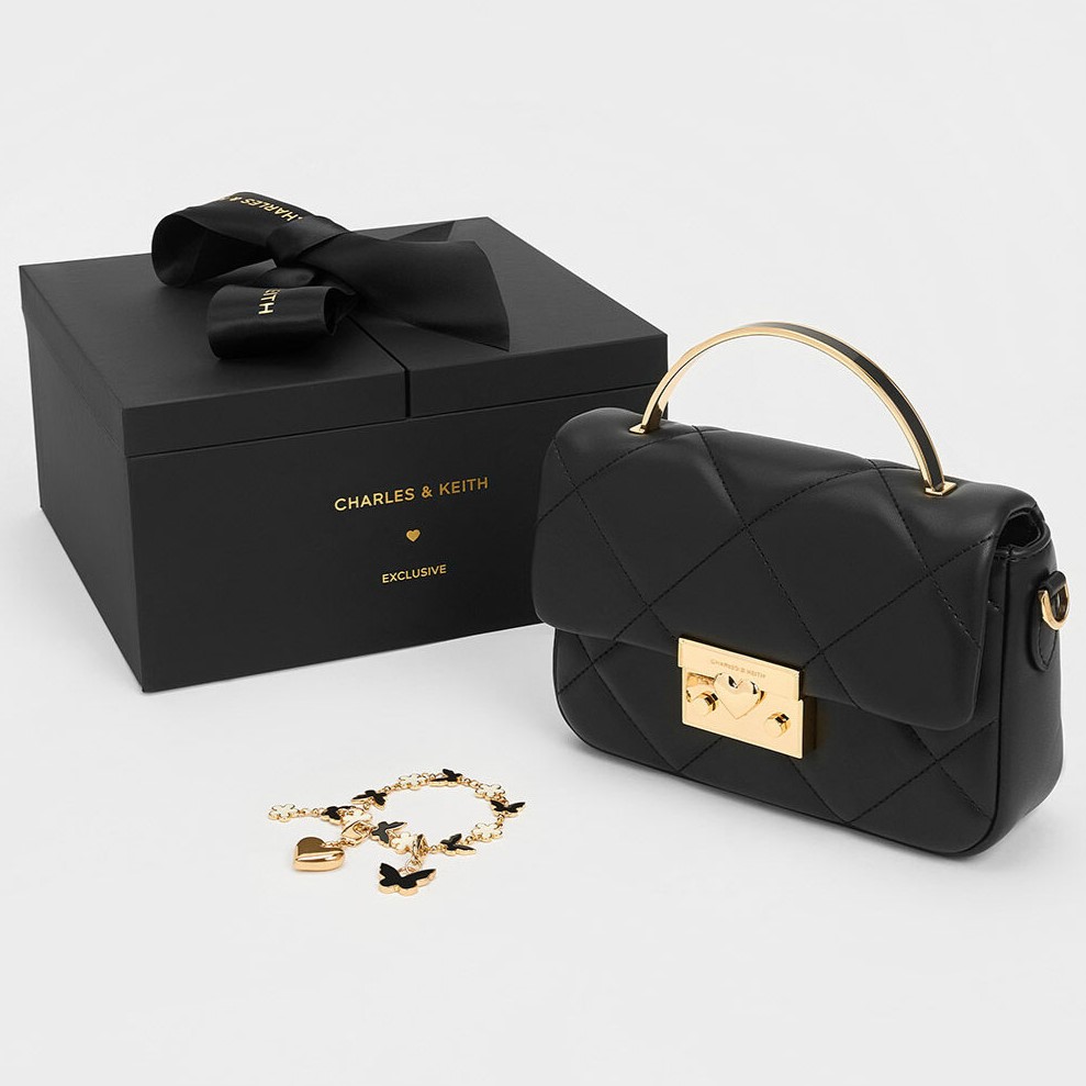 TÚI ĐEO CHÉO NỮ CHARLES KEITH QUILTED BOXY TOP HANDLE BAG BLACK CK17-50671661 9