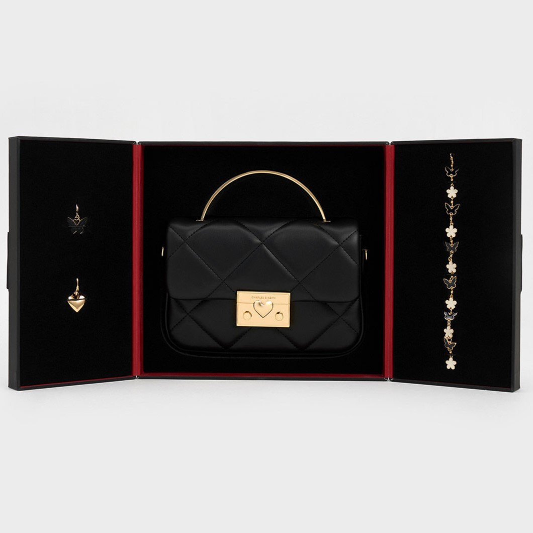 TÚI XÁCH NỮ CHARLES KEITH QUILTED BOXY TOP HANDLE BAG BLACK CK17-50671661 12