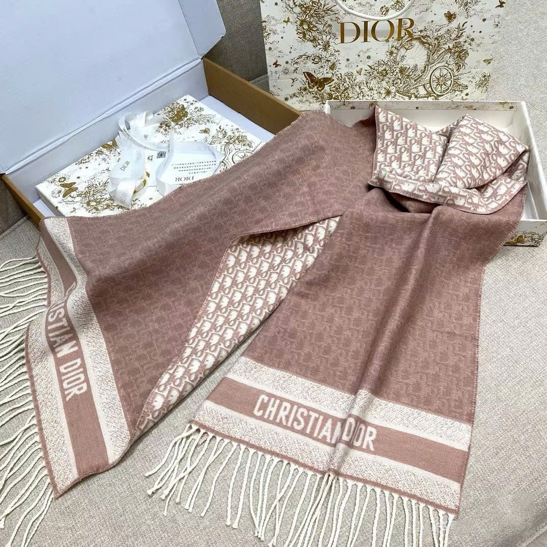 Khăn choàng nữ Dior Oblique Scarf Ecru and Rose des Vents Cashmer 7