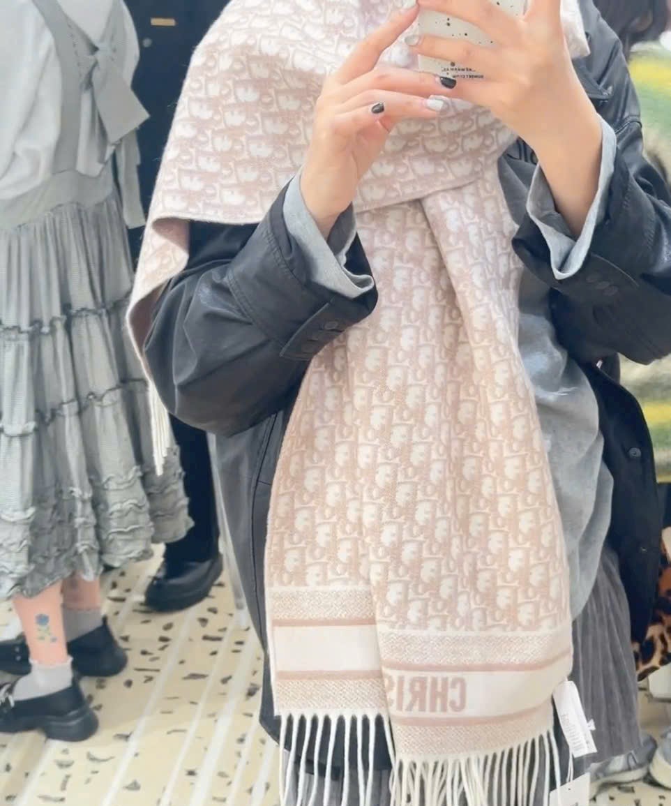 Khăn choàng nữ Dior Oblique Scarf Ecru and Rose des Vents Cashmer 9