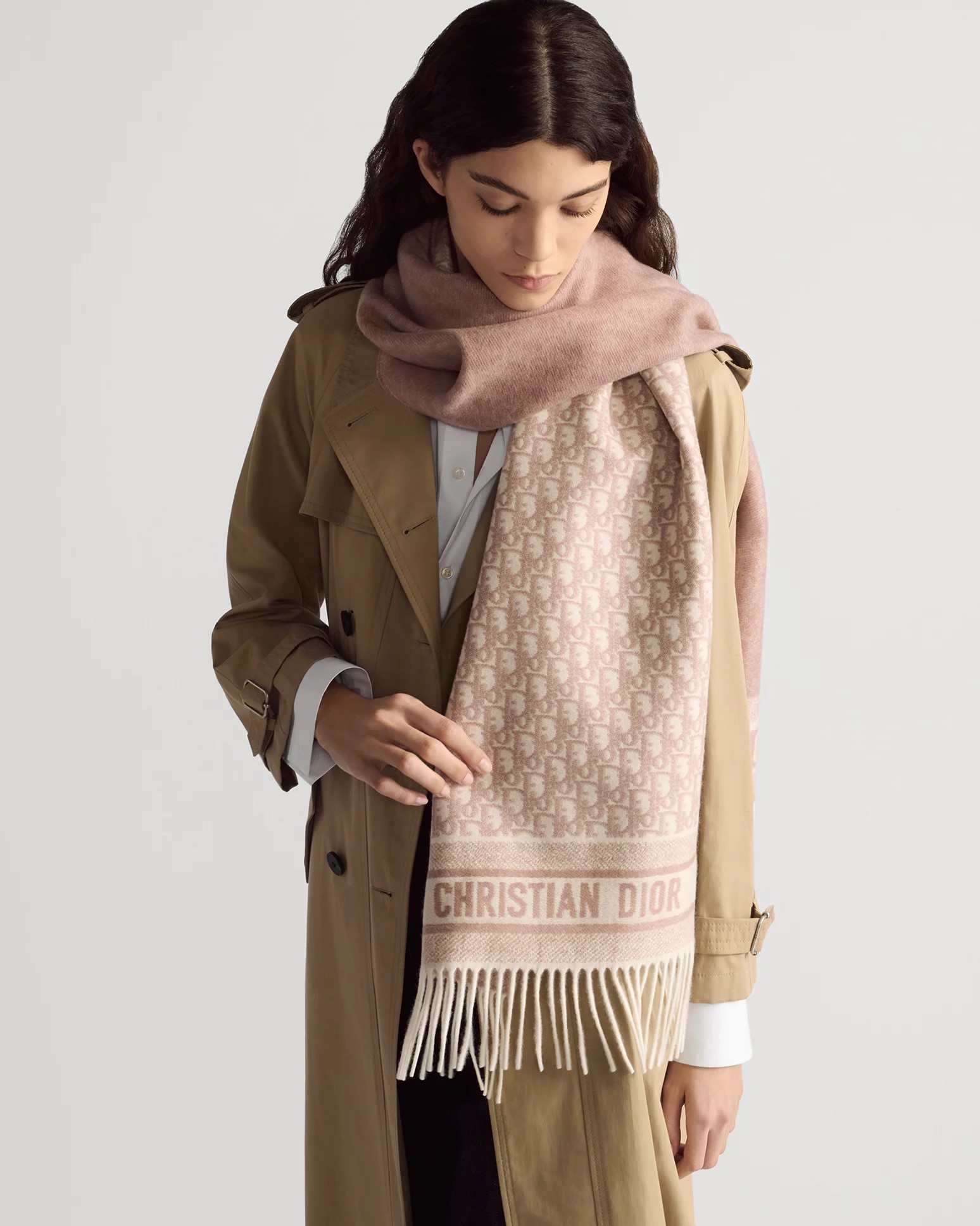 Khăn choàng nữ Dior Oblique Scarf Ecru and Rose des Vents Cashmer 11