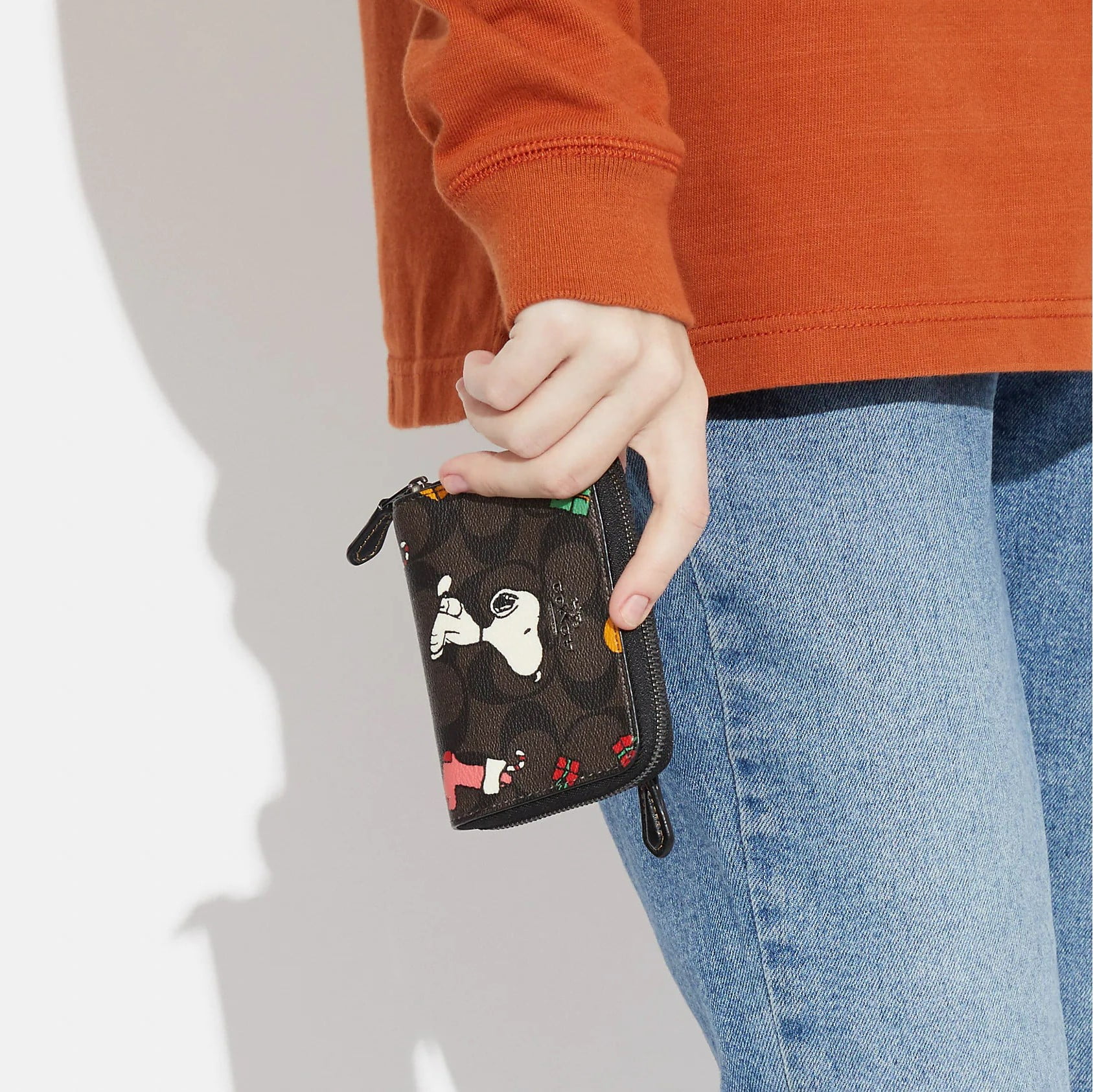 VÍ NỮ COACH X PEANUTS SMALL ZIP AROUND WALLET IN SIGNATURE CANVAS WITH SNOOPY PRESENTS PRINT 3