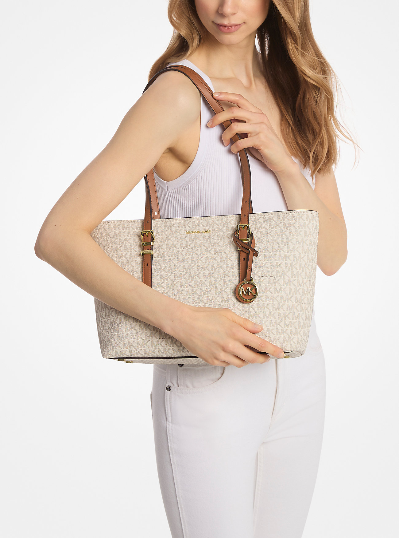 Túi xách Michael Kors Quinn Medium Signature Logo and Leather Tote Bag Vanilla 3